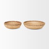 Wendell Light Brown Wood with Wood Bead Round Bowls, Decorative Bowl by Mercana, 12" length x 12" width x 3" height thumbnail 3