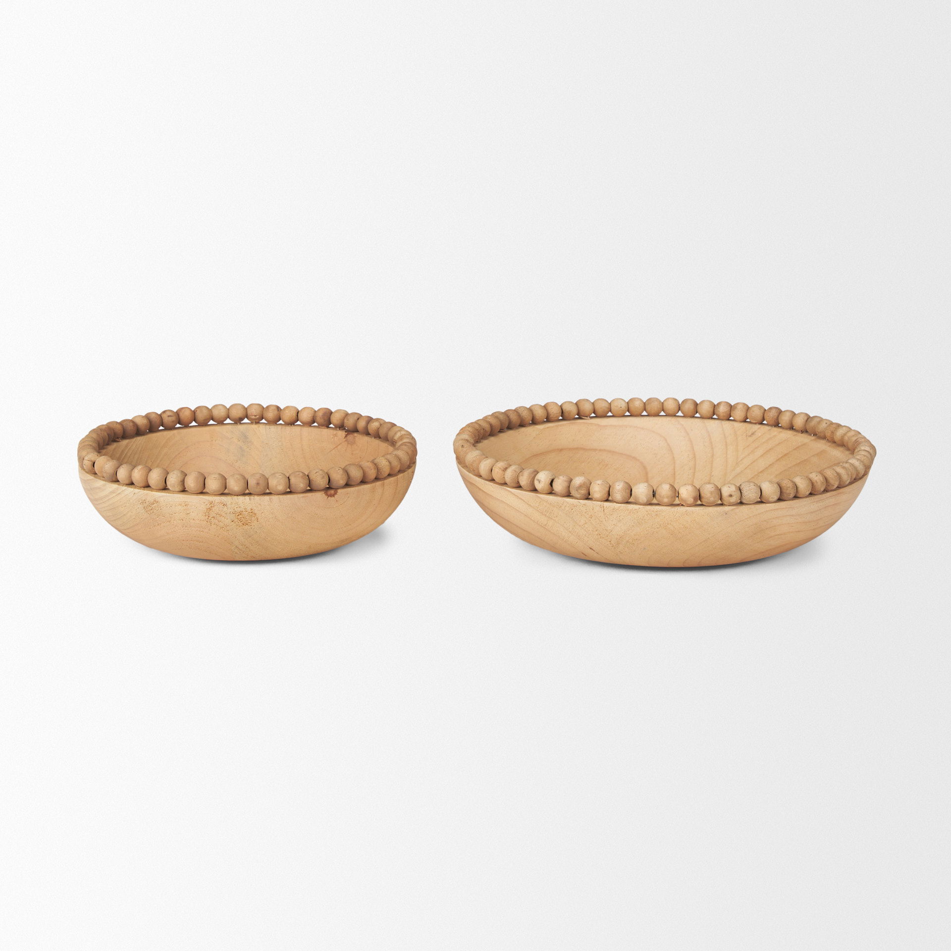 Wendell Light Brown Wood with Wood Bead Round Bowls, Decorative Bowl by Mercana, 12" length x 3.25" width x 12" height View 3