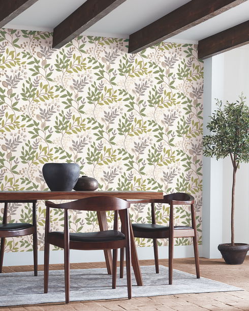 Eden Retreat Beige & Green  Wallpaper