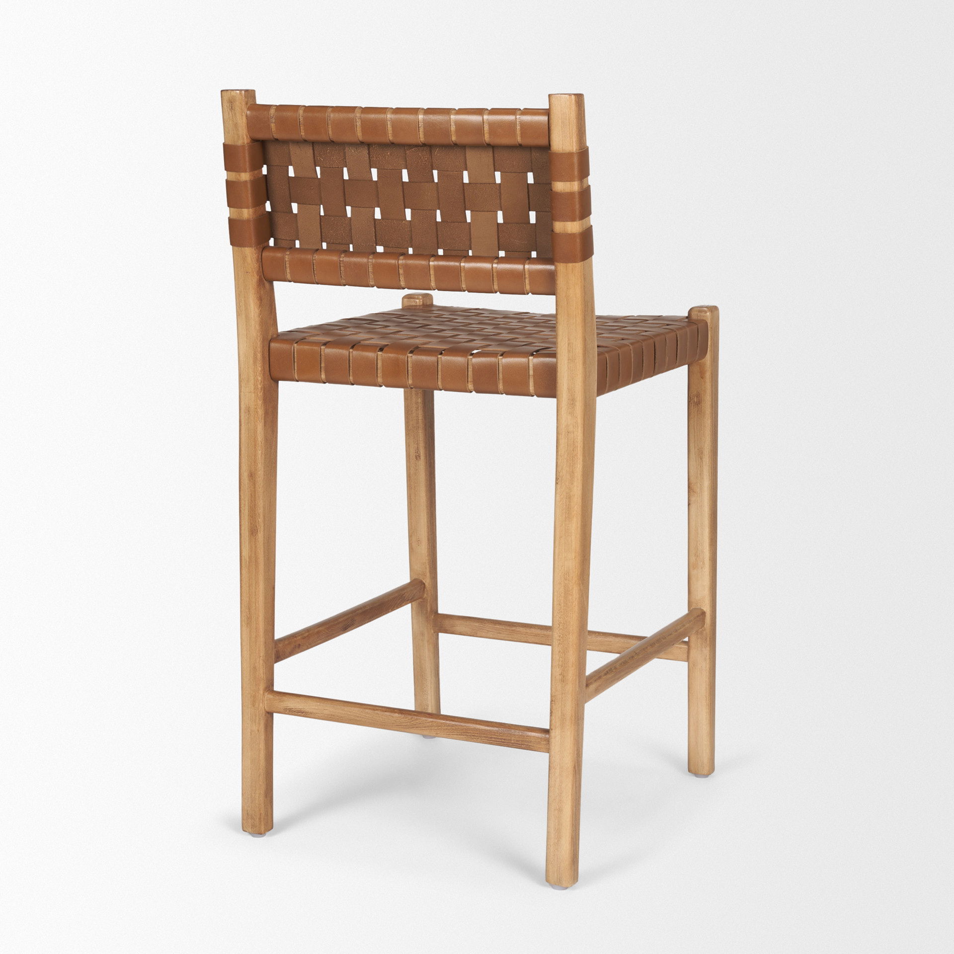 Shane Brown Wood with Woven Brown Leather Counter Stool large image 