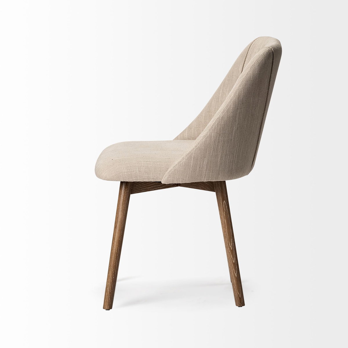 Ronald I Cream Fabric Wrap Brown Wooden Base Dining Chair, by Mercana, 22.5" length x 21.5" width x 32.25" height View 5