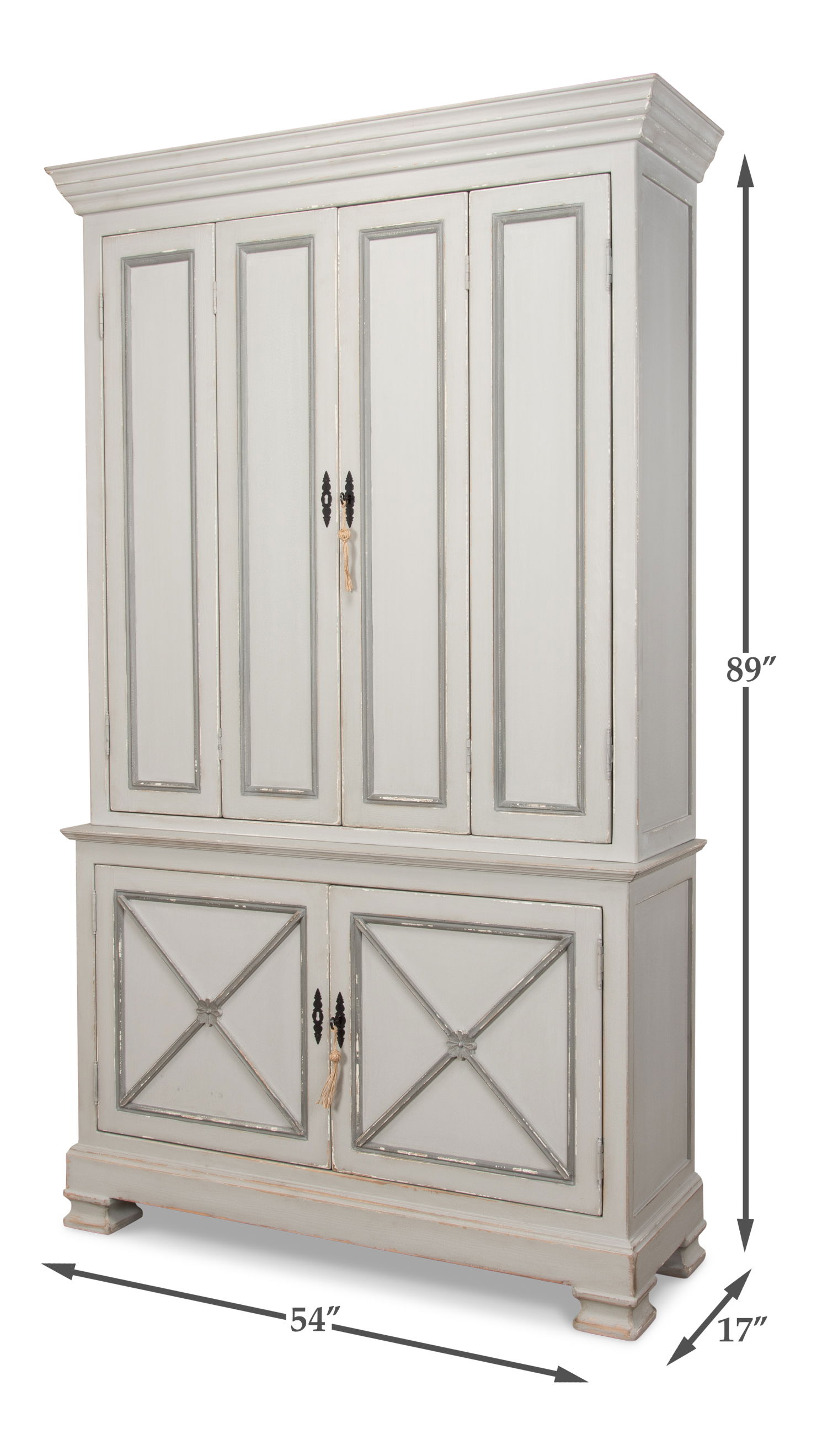 *Painted Directoire Style Cupboard, Shelving & Bookcase by Sarreid, 54" length x 17" width x 89" height View 17