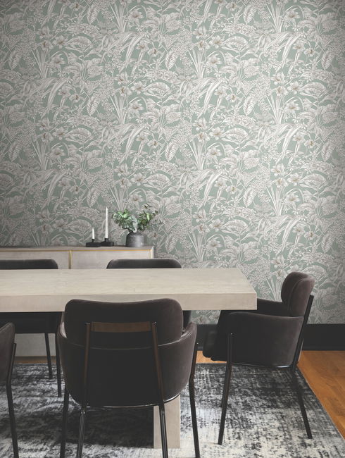 Orchid Conservatory Toile Seamist & Taupe Wallpaper