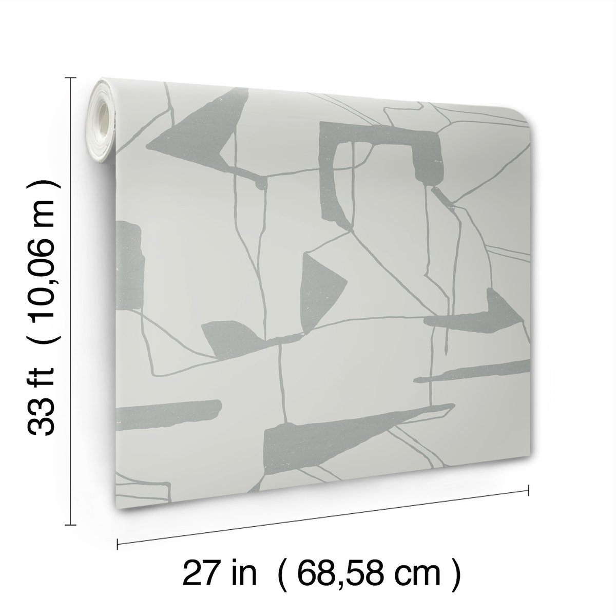 Abstract Geo Fog & Silver Wallpaper, by York Wall, 26'10.8" length x 2'3" width x 0.02" depth View 9