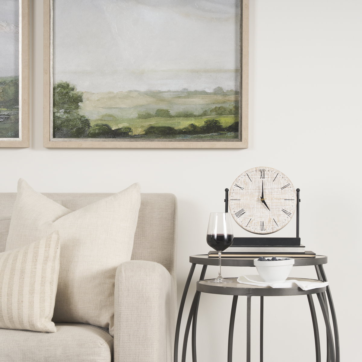 Clapp Round Light Brown with White Wash Wood and Silver Metal Nesting Accent Tables (Set of 2), Side & End Table by Mercana, 19" length x 19" width x 26" height View 3