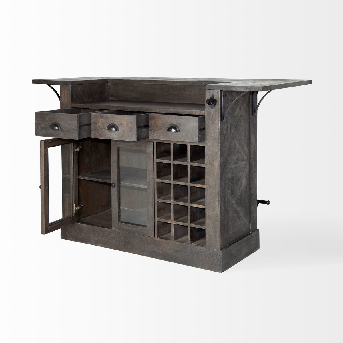 Cheers Dark Brown Solid Wood  Wine Bottle Storage Kitchen Island, by Mercana, 67.75" length x 29" width x 42.5" height View 7