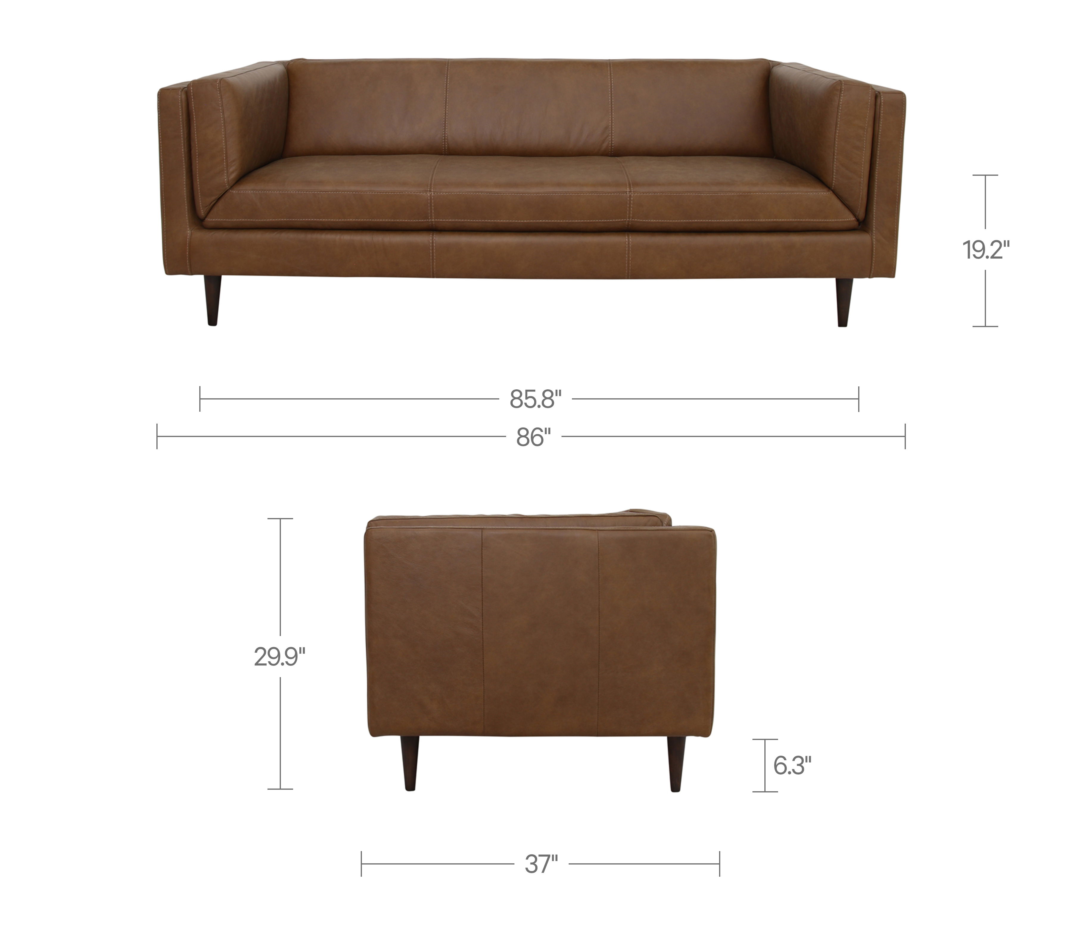Woods Sofa Brown Leather, Sofas & Sectional by Moe's Home, 86" width x 29.9" height x 37" depth View 8