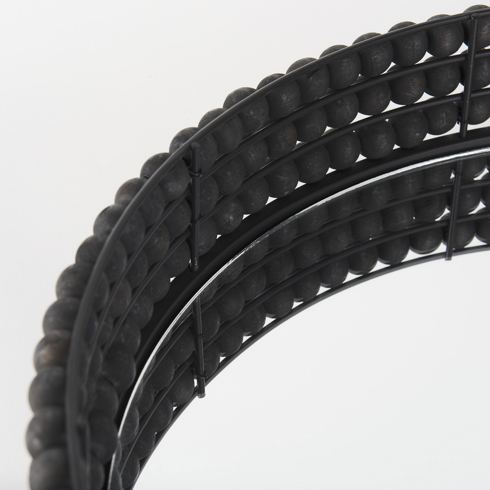 Decatur II 21L x 21W Black Wooden Bead Mirrored Bottom Round Tray large image 