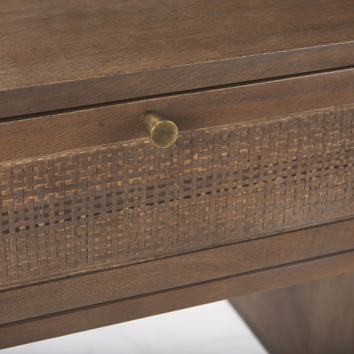 Grier 60' Medium Brown Solid Wood with Cane Office Desk, by Mercana, 60" length x 22.75" width x 30.5" height View 9