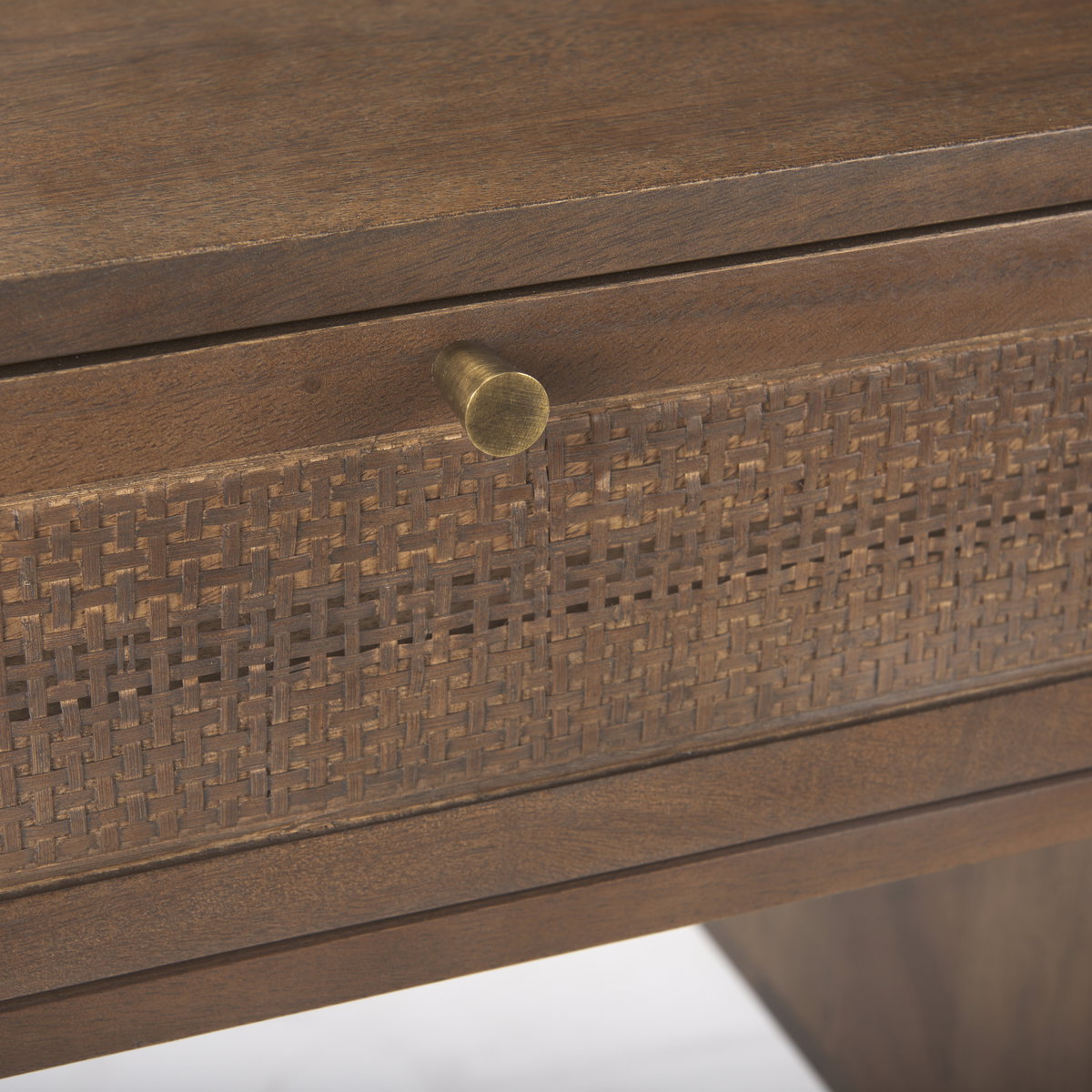 Grier 60' Medium Brown Solid Wood with Cane Office Desk, by Mercana, 60" length x 22.75" width x 30.5" height View 9