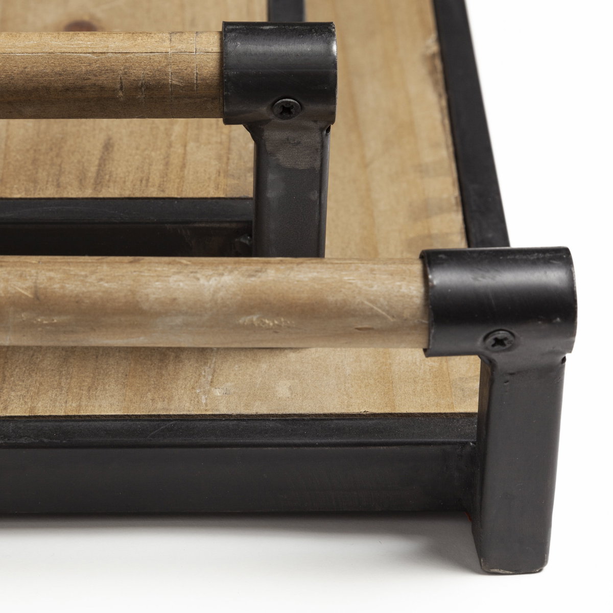Benson Set of 2 Brown Wood Black Metal Trays, Decorative Tray by Mercana, 26" length x 15.75" width x 3.15" height View 7
