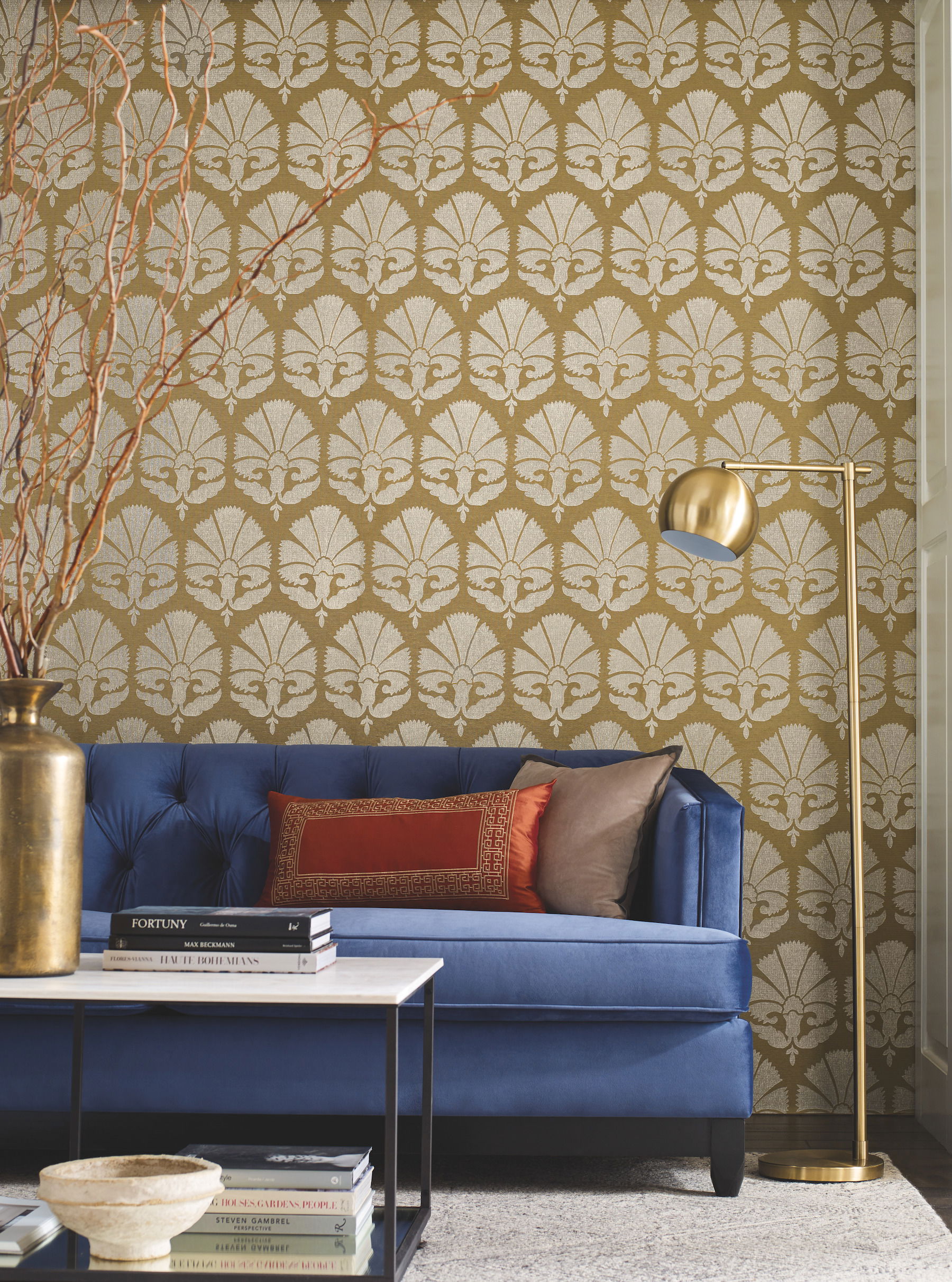 Ottoman Fans Gold & White Wallpaper large image 