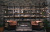 Turner I 37L x 10.5W x 90H Curved Brown Wood and Black Iron Six Shelving Unit thumbnail 1