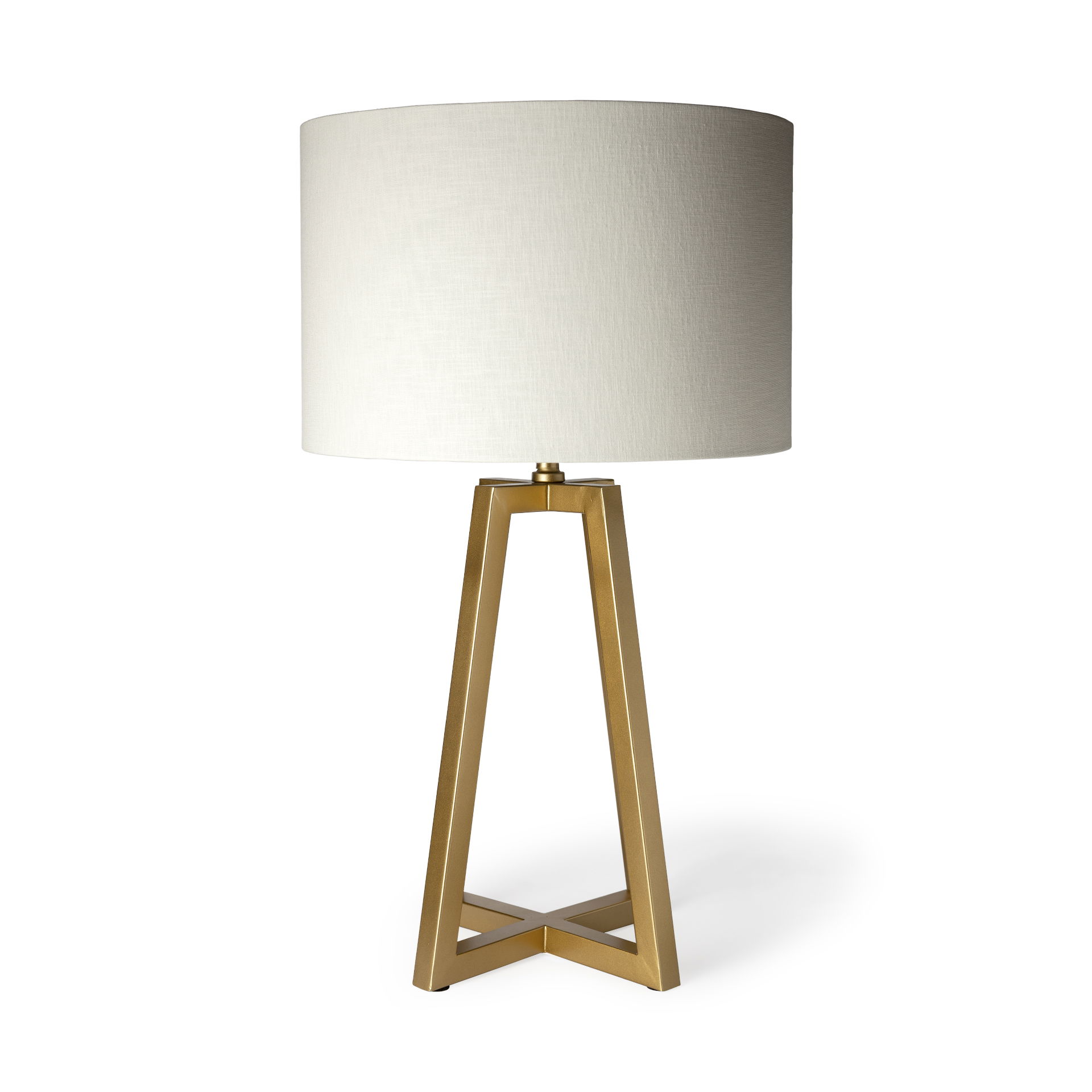 Raelynn (29'H) White-Linen Drum Shade with Gold Metal Frame Table Lamp, by Mercana, 17" length x 17" width x 29" height View 1