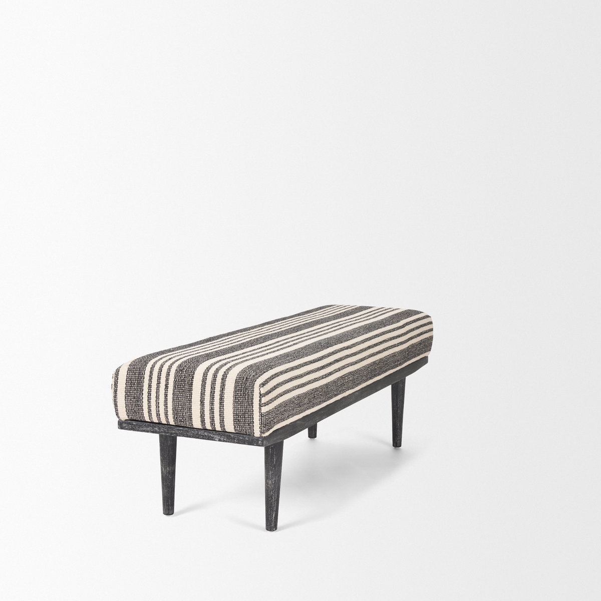 Shae Black Wood with Black and Cream Upholstered Bench, Benche by Mercana, 56.5" length x 18" width x 18.5" height View 6