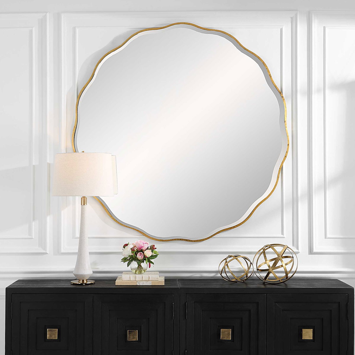 Aneta Large Gold Round Mirror, by Uttermost, 5' width x 5' height x 0.67" depth View 6