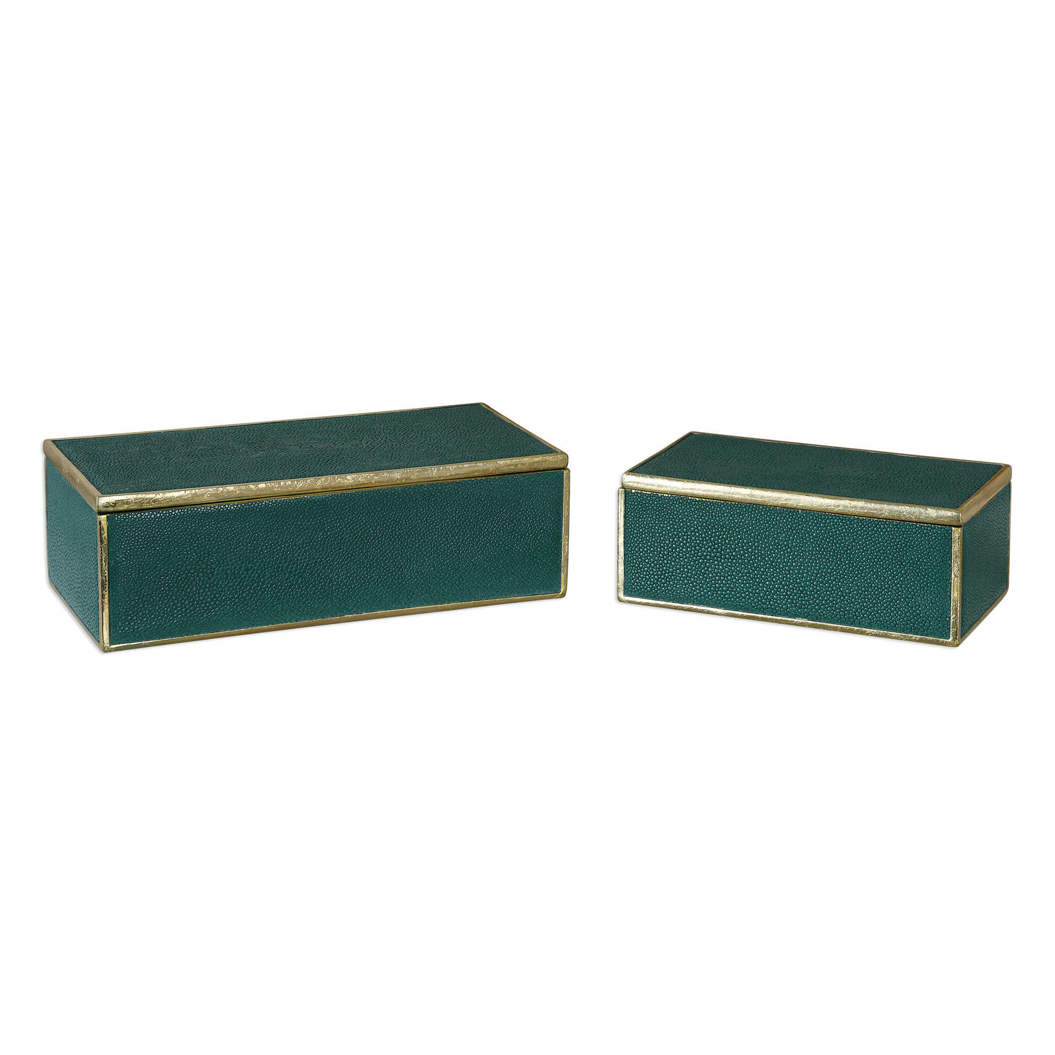 Karis Emerald Green Boxes Set/2, Decorative by Uttermost, 11.75" width x 3.75" height x 6" depth View 3