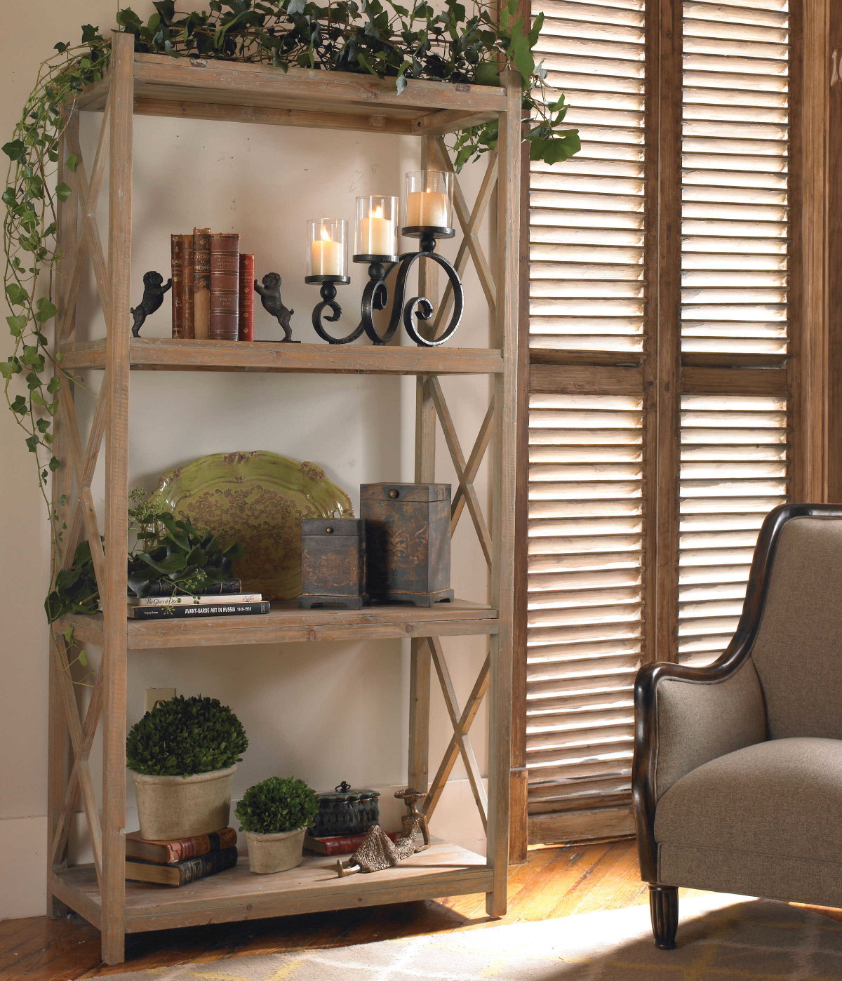 Stratford Reclaimed Wood Etagere, Shelving & Bookcase by Uttermost, 39.37" width x 78.75" height x 17.75" depth View 4
