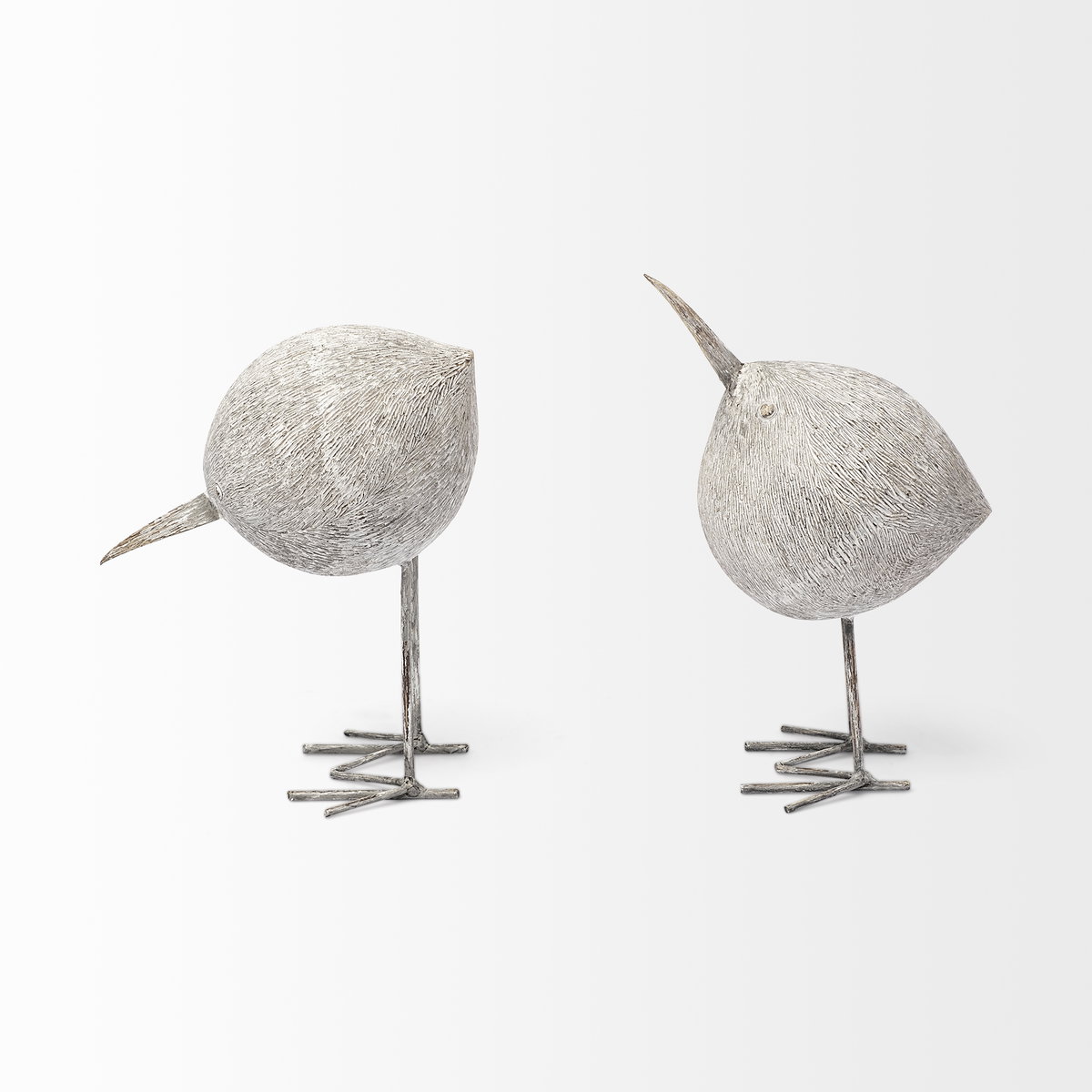 Snipe II 6L x 6W Off-White Resin Bird Ornament with Metal Feet, Decorative Object by Mercana, 6" length x 6" width x 7" height View 3