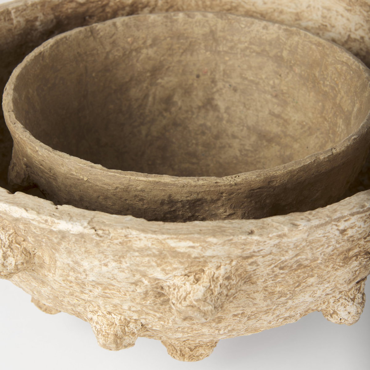 Sonam Set of 2 Beige Paper Mache Spiked Bowls, Decorative Bowl by Mercana, 18" length x 18" width x 8" height View 7