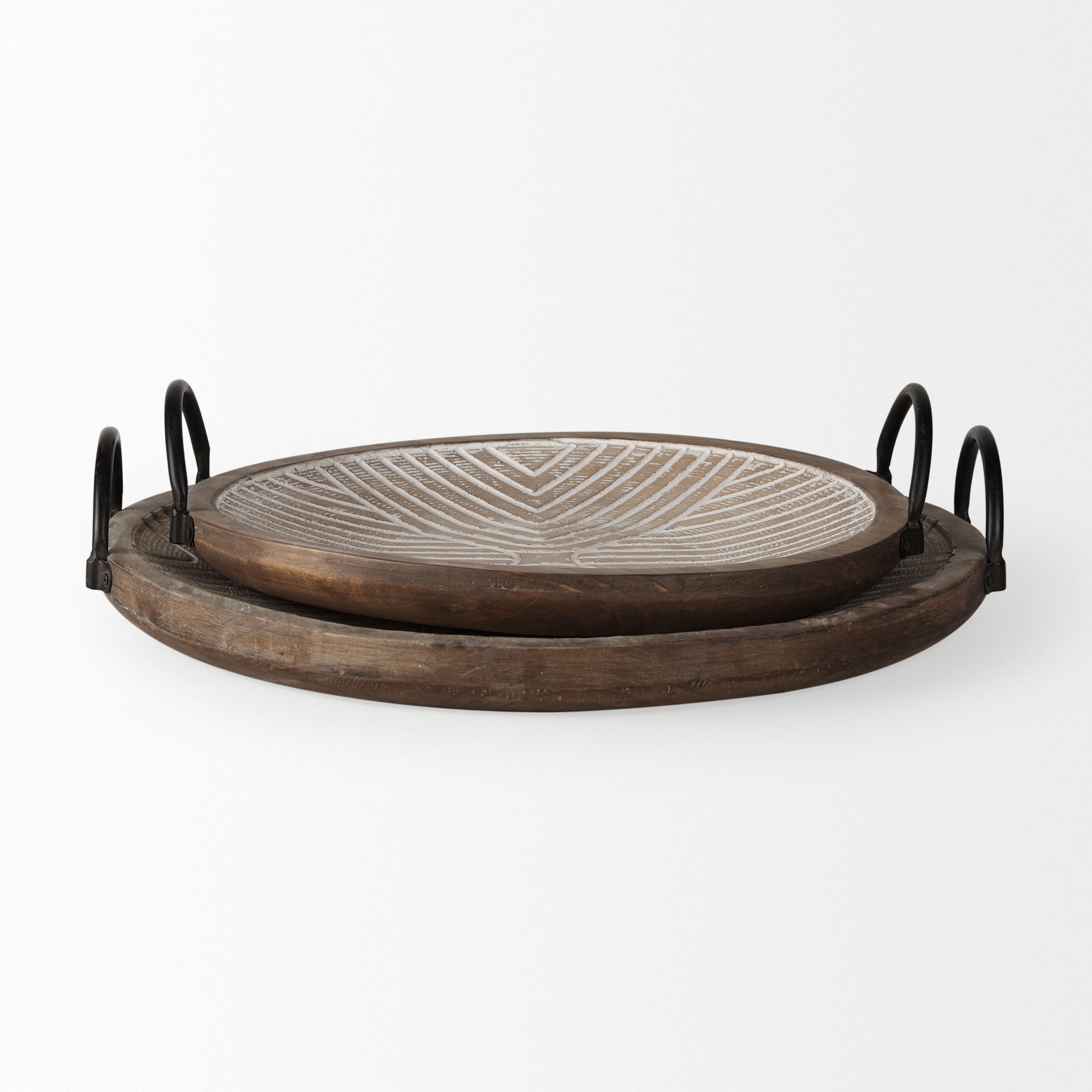 Jamila  Set of 2 Brown Wooden Tray large image 