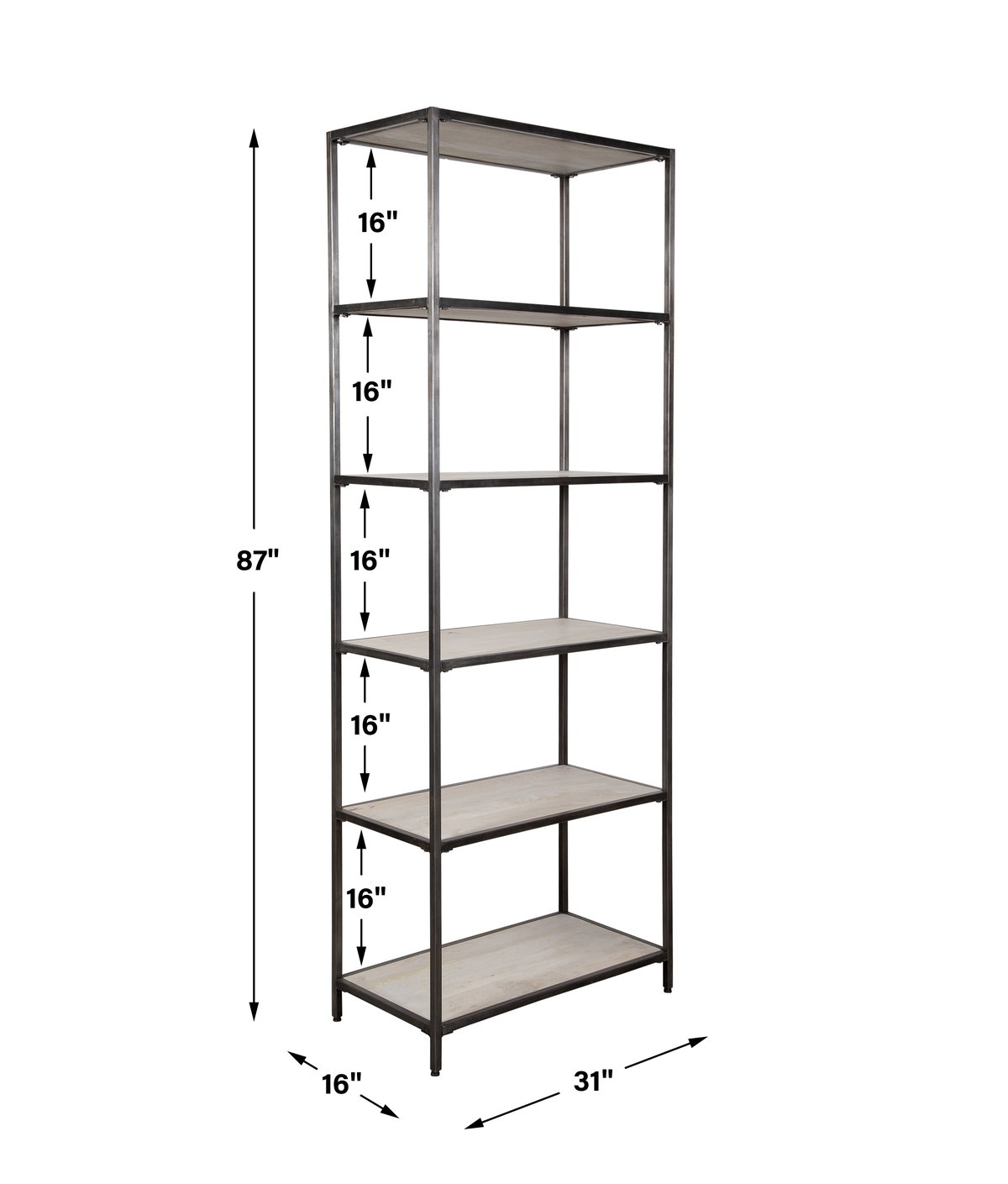 Baldwin Industrial Etagere, Shelving & Bookcase by Uttermost, 31" width x 87" height x 16" depth View 3
