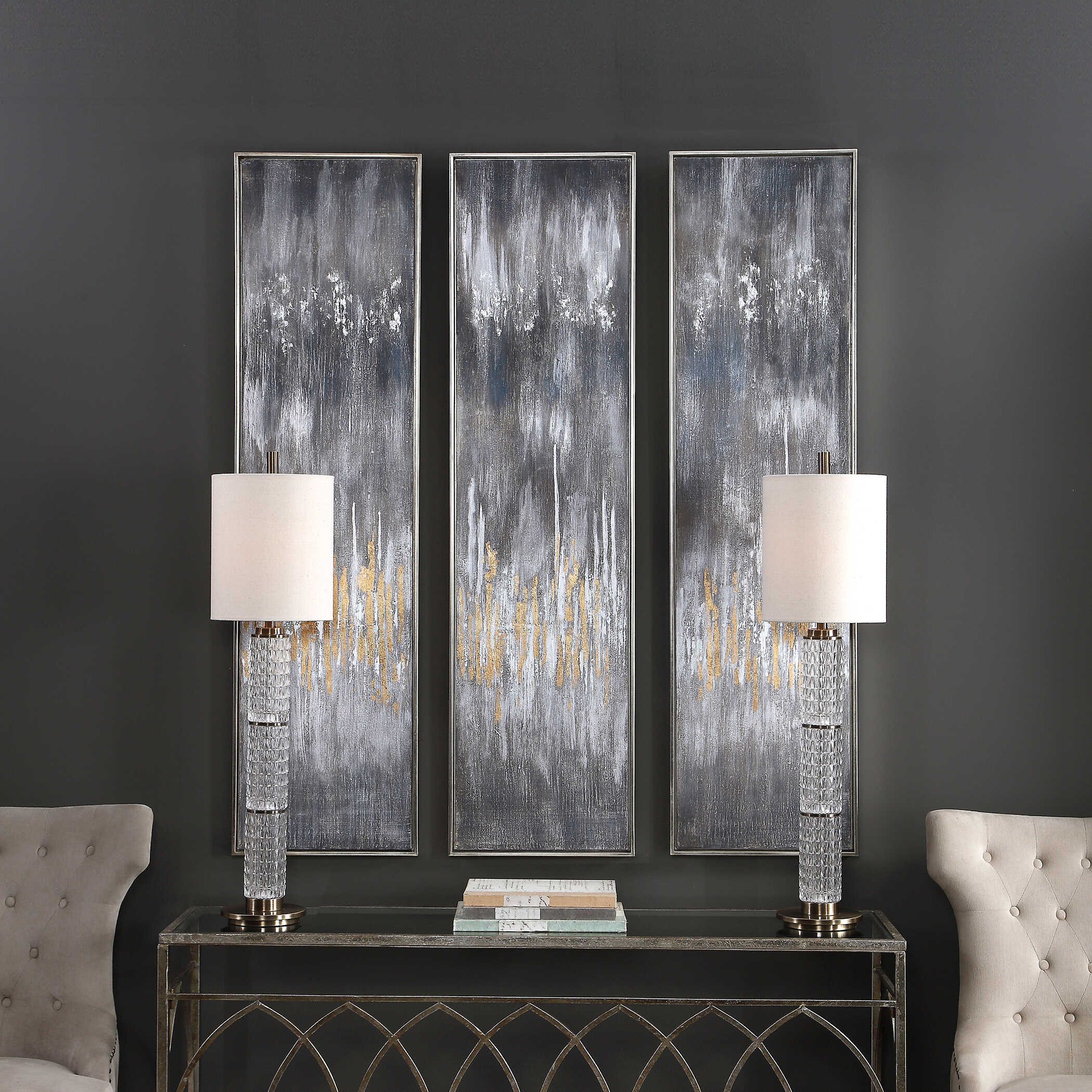 Gray Showers Hand Painted Canvases Set/3 large image 
