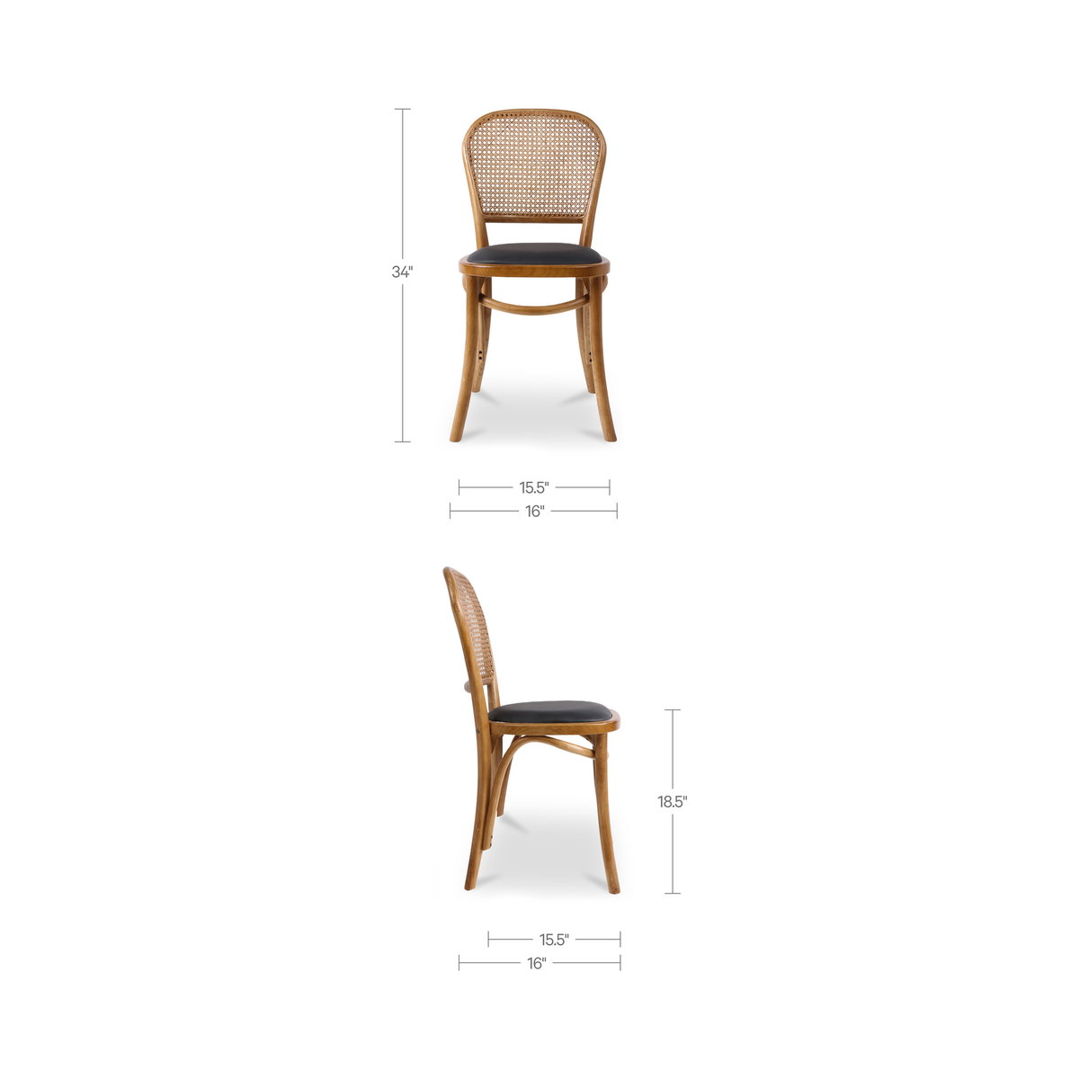 Bedford Dining Chair Light Brown - Set Of Two, by Moe's Home, 16" width x 34" height x 16" depth View 9