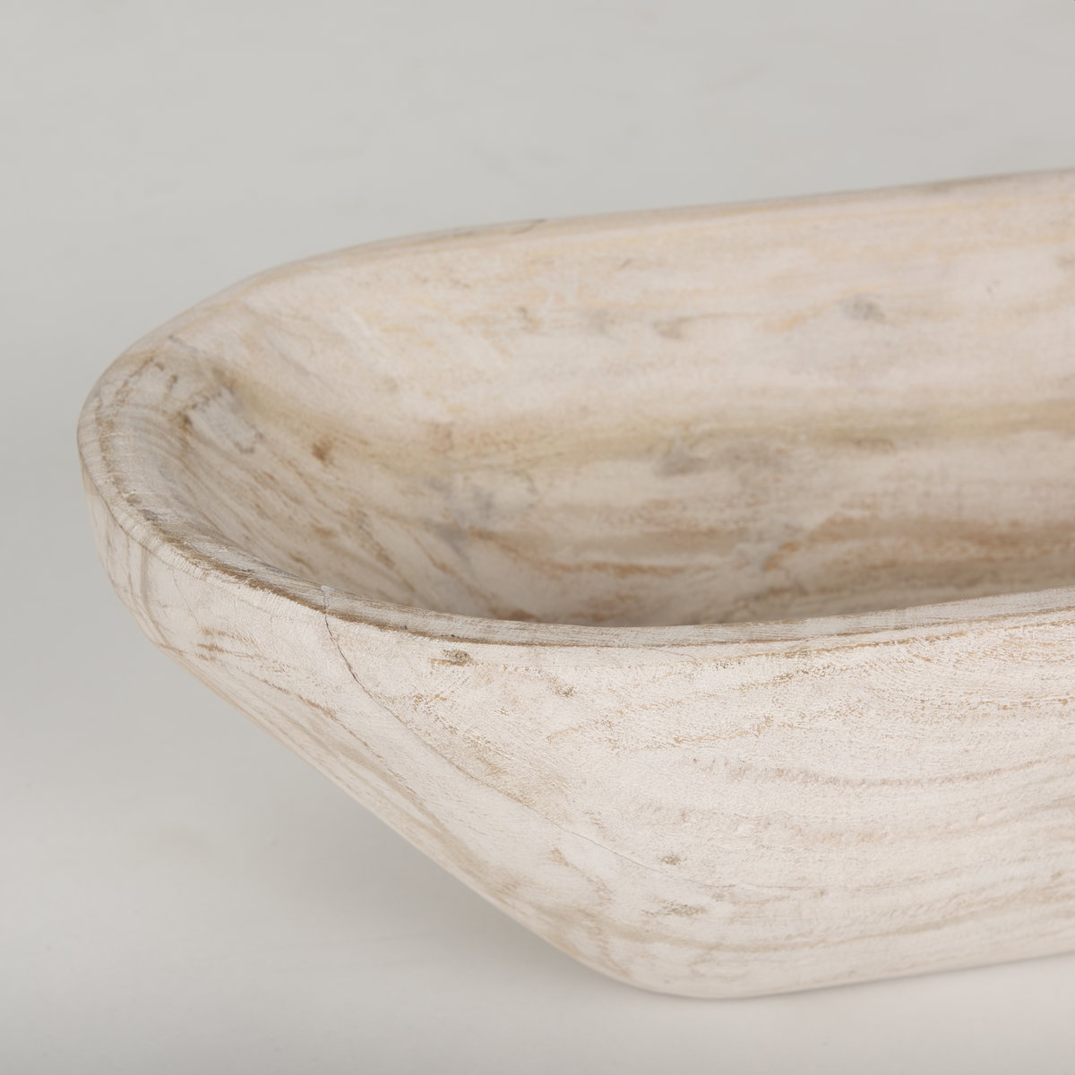 Athena Extra Large Oblong Light-Wash Reclaimed Wood Bowl, Decorative Bowl by Mercana, 26" length x 10" width x 7" height View 9