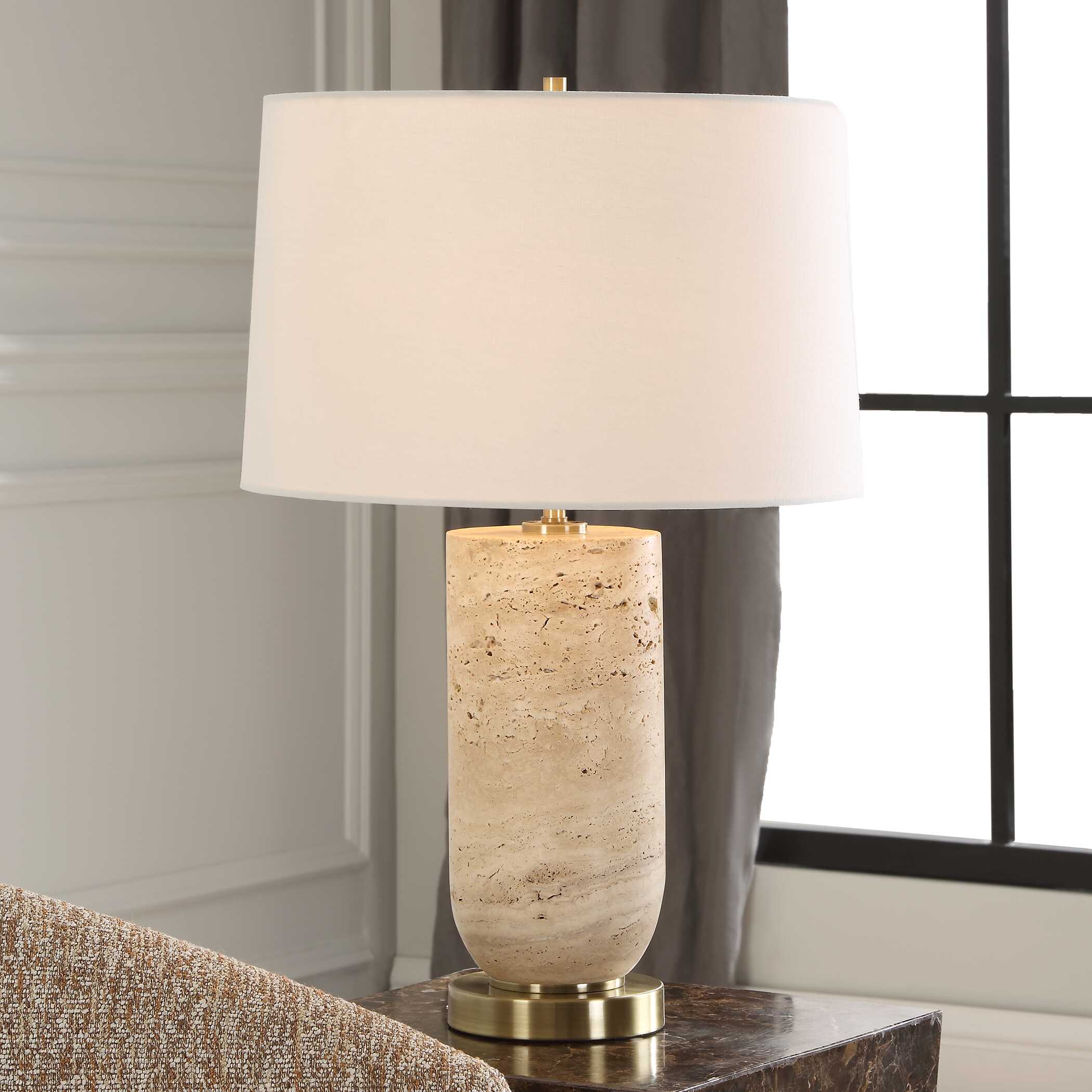 Aubrey Travertine Table Lamp, by Uttermost, 16" width x 24.5" height x 16" depth View 2