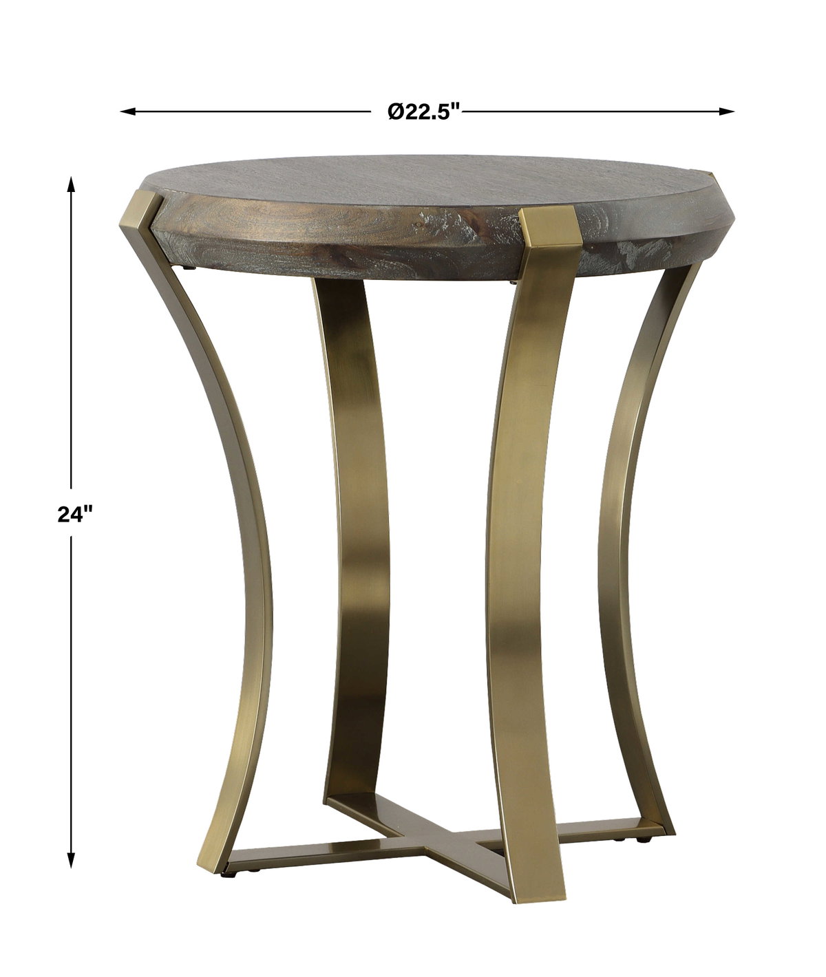 Unite Brass Leg Wood Side Table, Side & End Table by Uttermost, 22.5" width x 24" height x 22.5" depth View 3