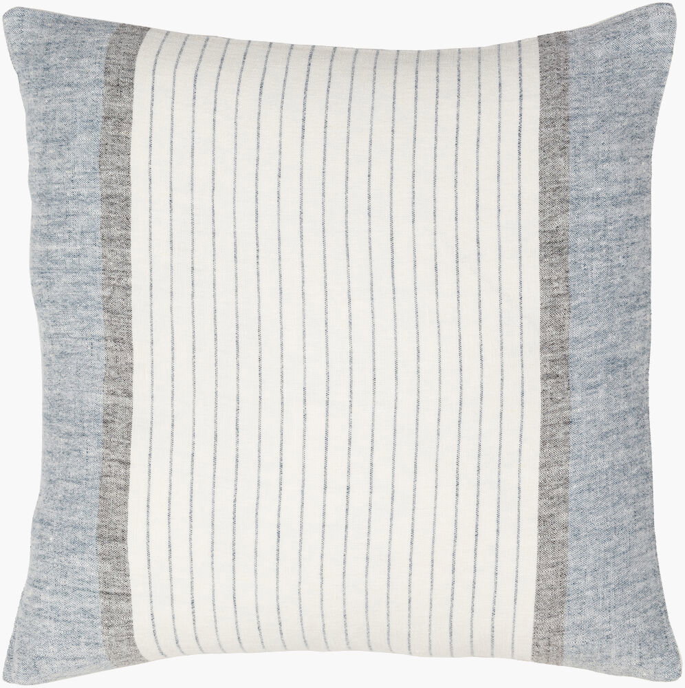 Linen Stripe Buttoned Accent Pillow, Decorative Pillow by Surya, 20" length x 20" width