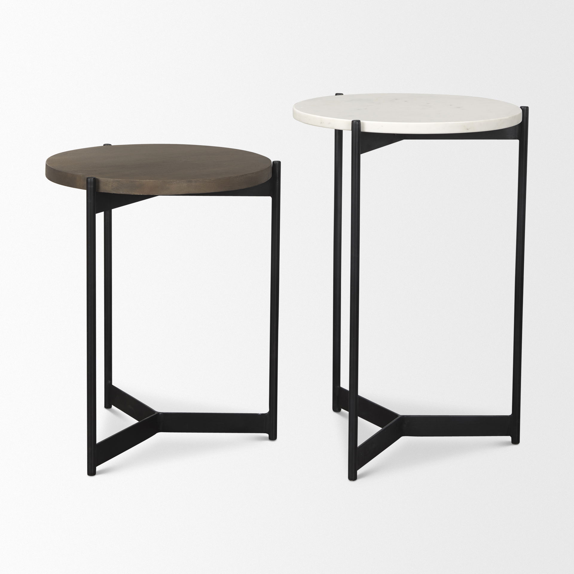 Larkin Marble & Dark Brown Wood Tabletop Nesting End/Side Tables large image 