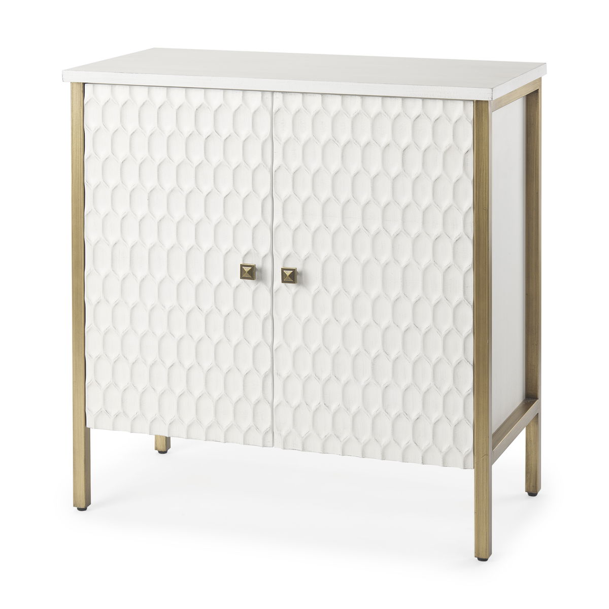Savannah White Fir Veneer with Gold Metal Accent 2-Door Accent Cabinet, Cabinets & Chest by Mercana, 31.5" length x 15.75" width x 31.5" height View 1