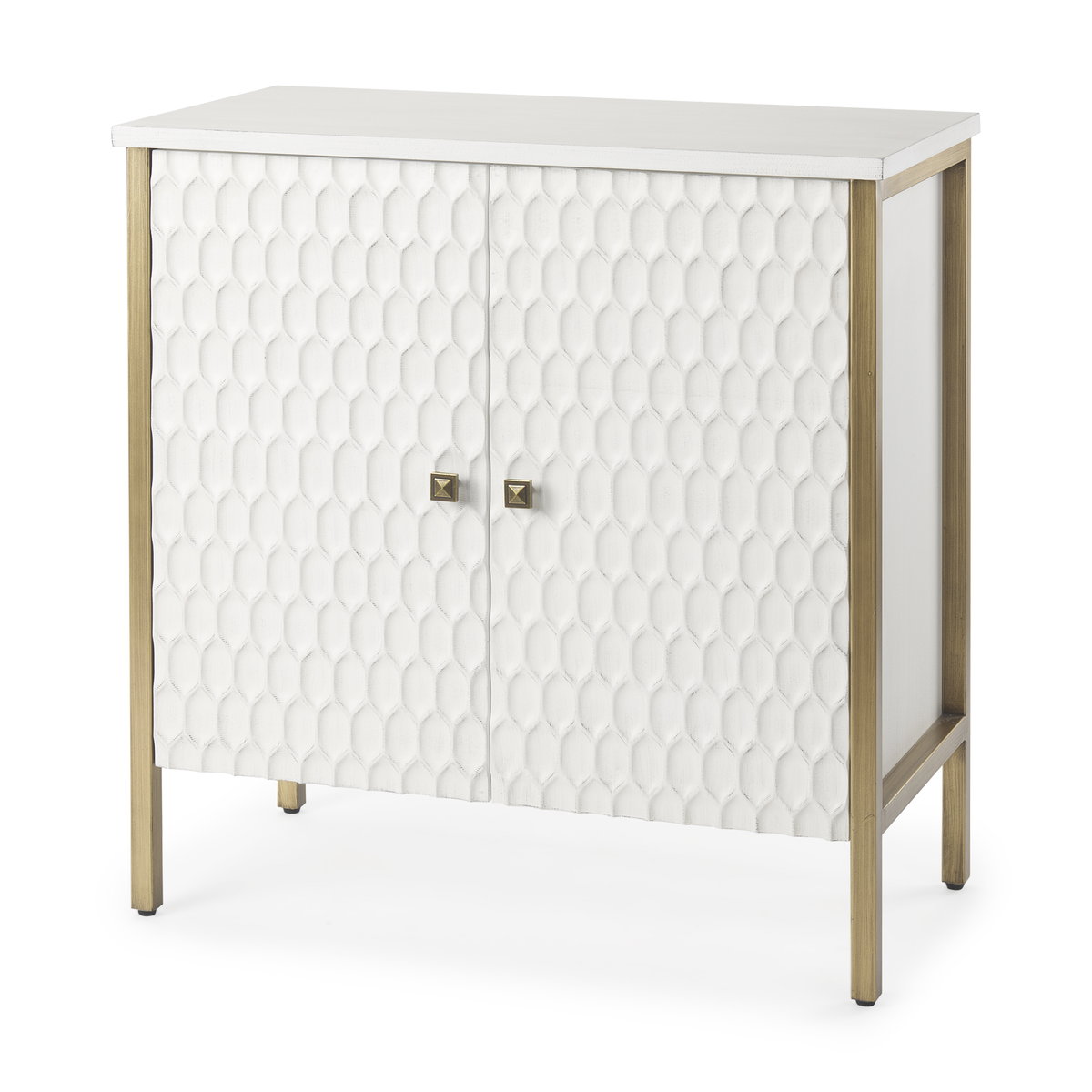 Savannah White Fir Veneer with Gold Metal Accent 2-Door Accent Cabinet, Cabinets & Chest by Mercana, 31.5" length x 15.75" width x 31.5" height View 1