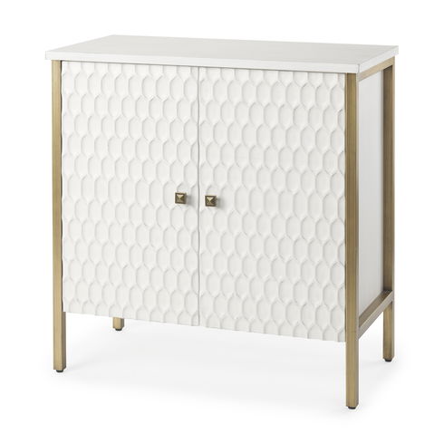 Savannah White Fir Veneer with Gold Metal Accent 2-Door Accent Cabinet