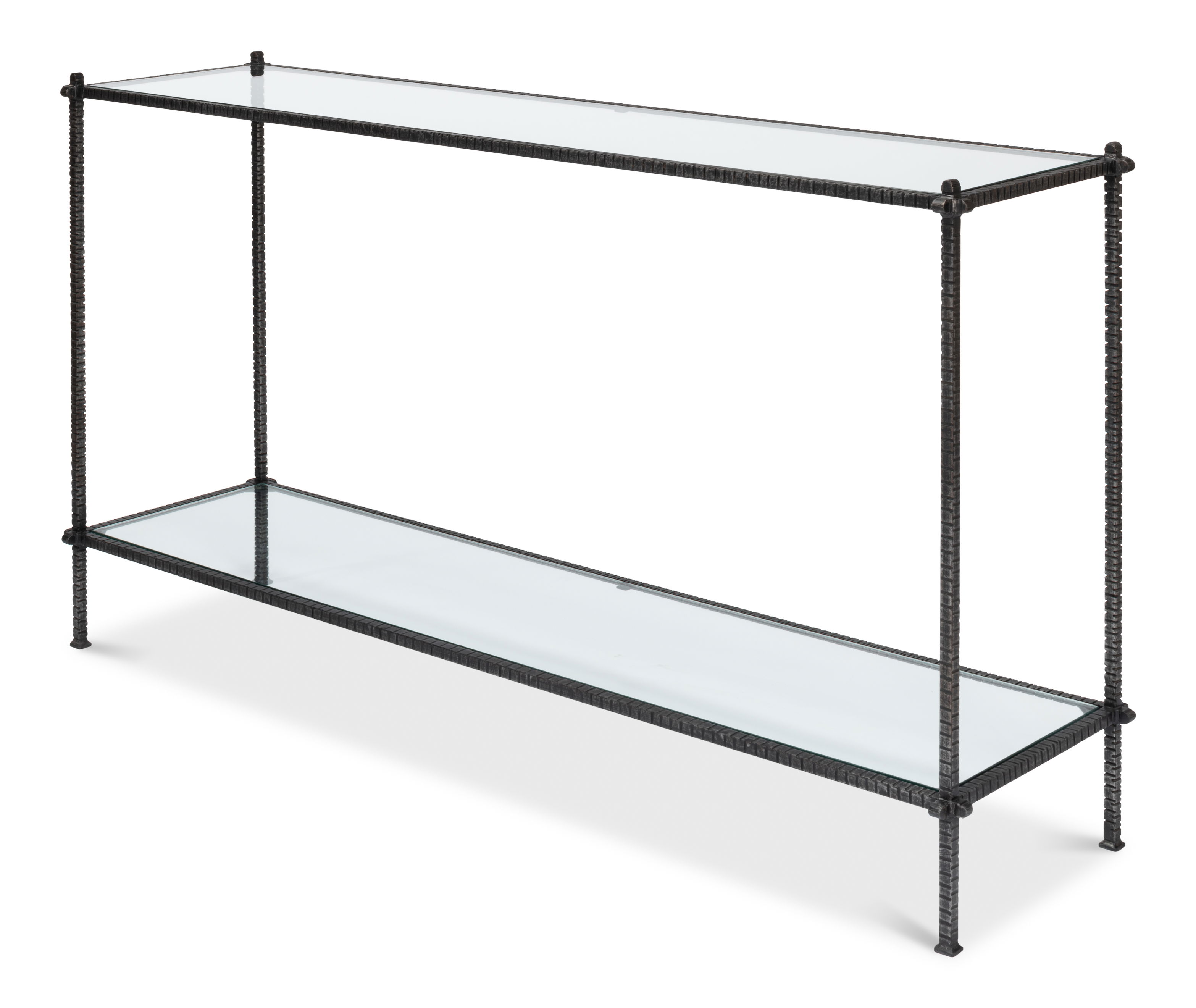Hand Chased Iron Console Tble, Glass Top, Console Table by Sarreid, 60" length x 16" width x 33" height View 9