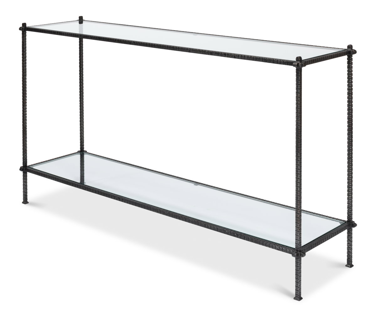Hand Chased Iron Console Tble  Glass Top, by Sarreid, 1'4" length x 5' width x 2'9" height View 9