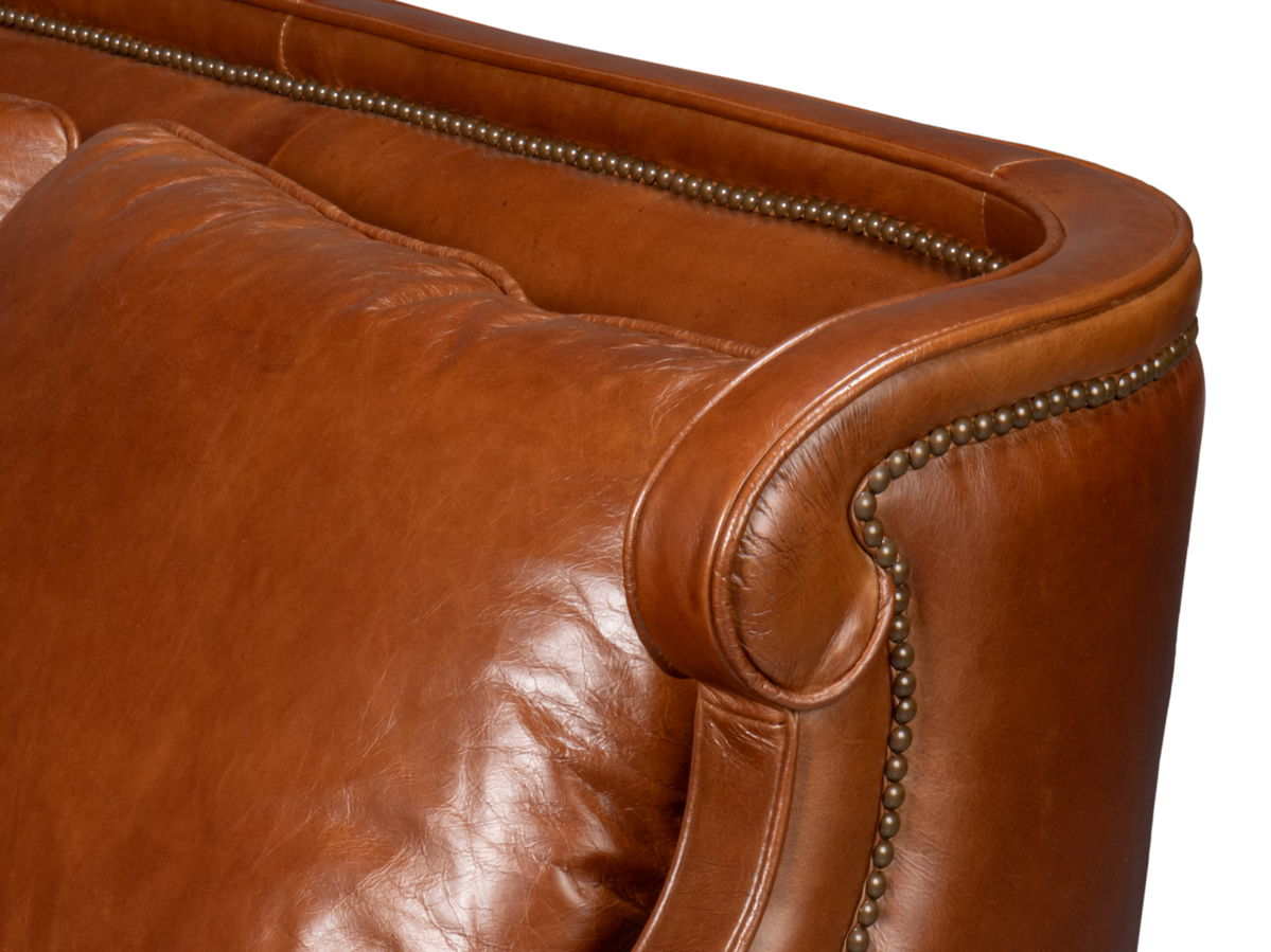 Philipe Distilled Leather Sofa Brown, by Sarreid, 7' width x 3' height View 11