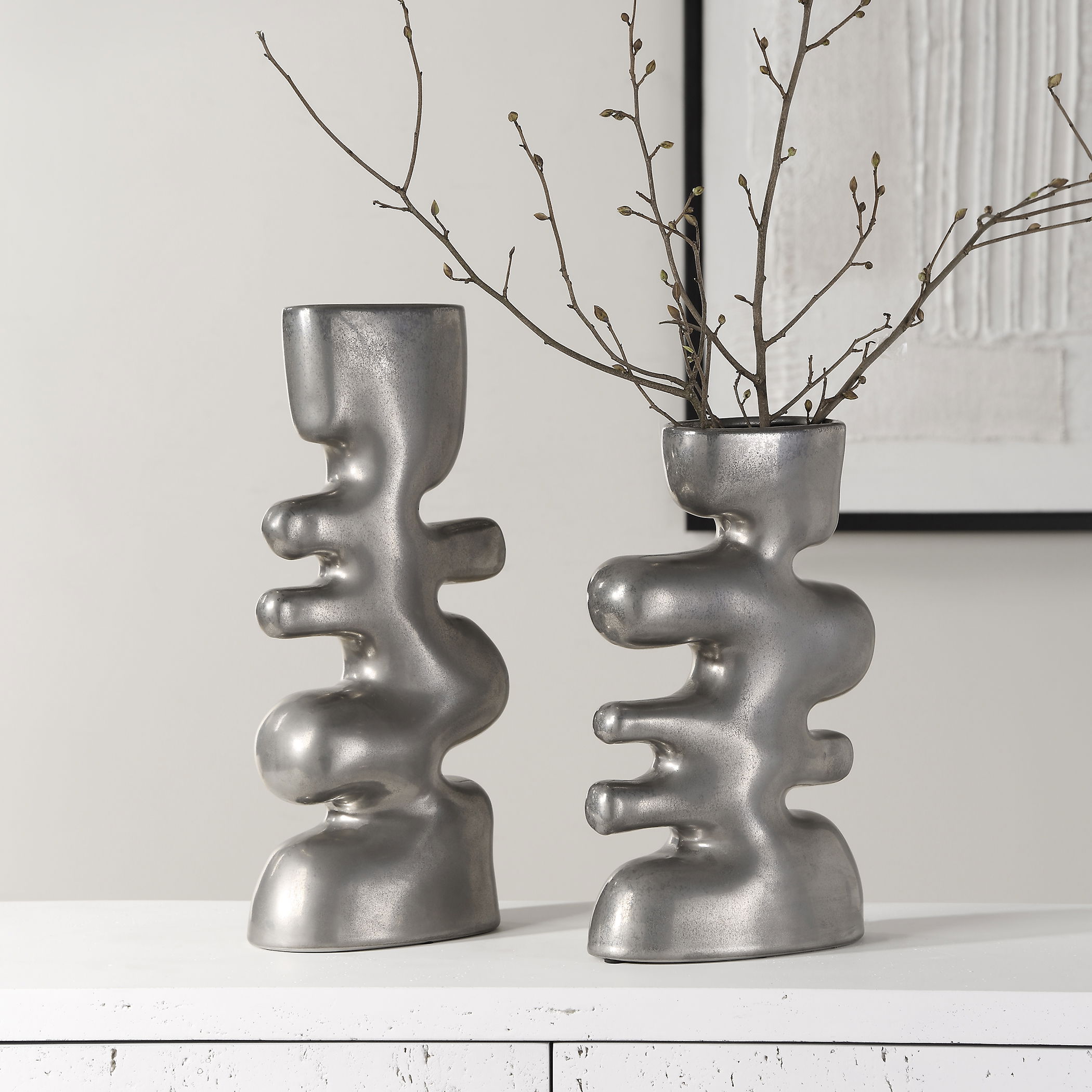 Free Flowing Nickel Vases Set/2 large image 