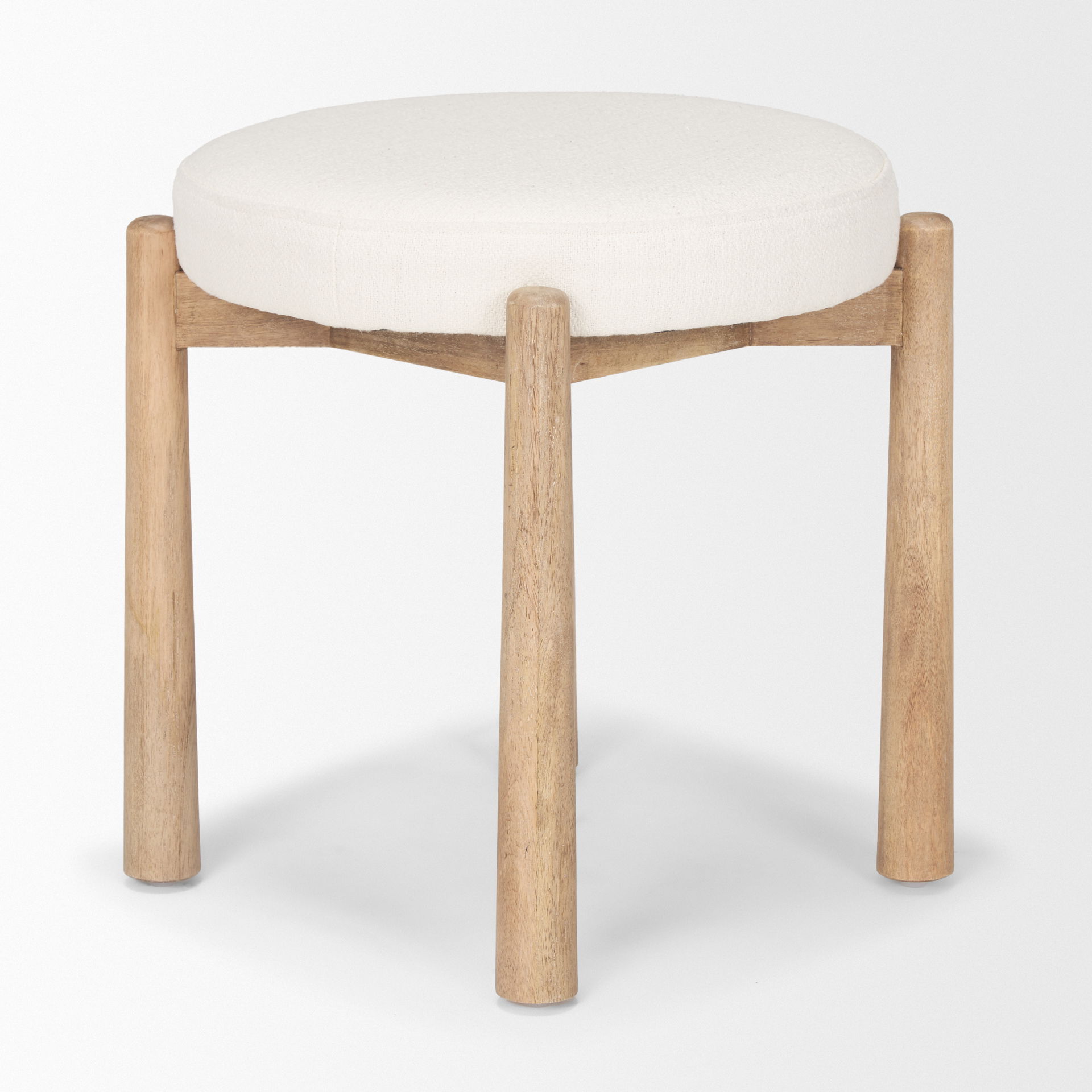 Shaiden Brown Wood with Cream Fabric Stool, Ottoman by Mercana, 21.5" length x 21.5" width x 19.5" height View 5