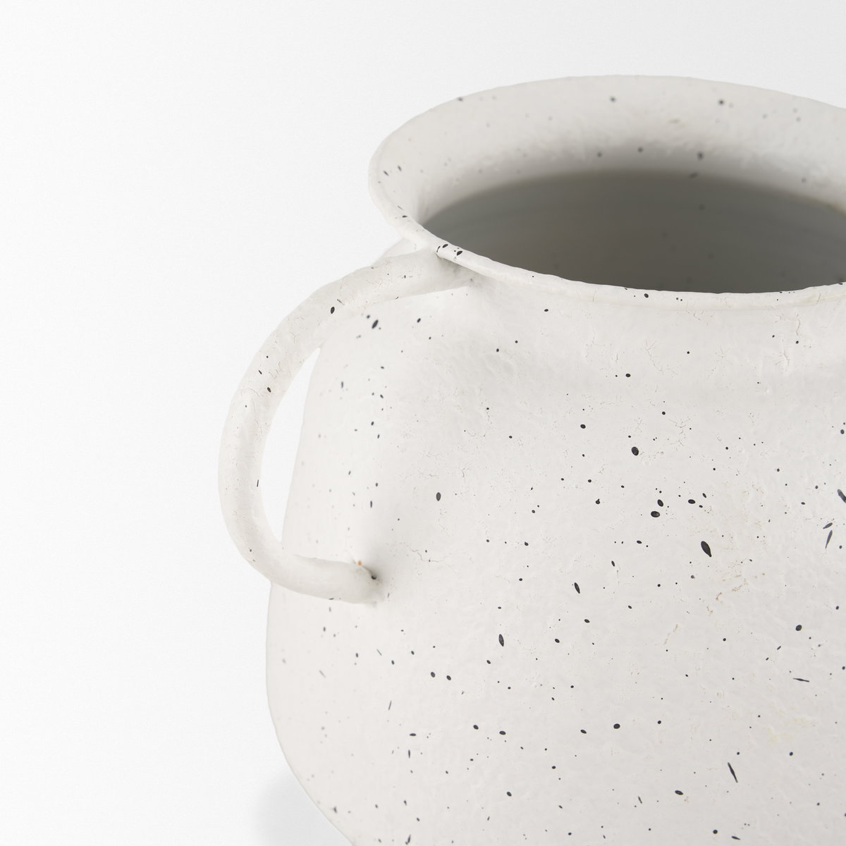 Treva Small White with Black Speckles Metal Vase, by Mercana, 9.45" length x 7.09" width x 7.09" height View 9