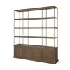 Baron 4-Door Dark Brown Wood with Antique Brass Metal Open Shelving Unit, Shelving & Bookcase by Mercana, 81.75" length x 19" width x 90" height thumbnail 1