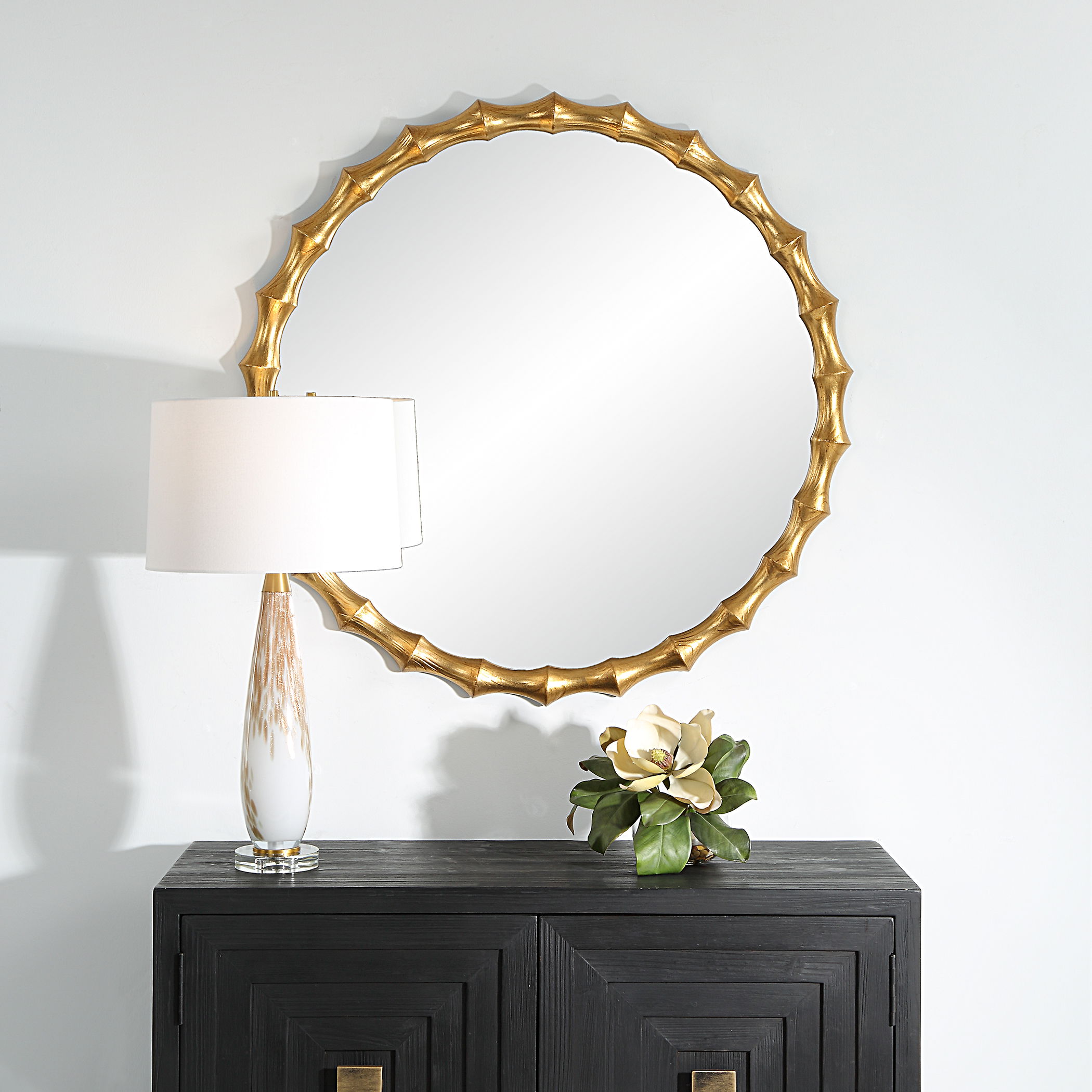 Nacala Round Gold Mirror, by Uttermost, 39.37" width x 39.37" height x 1.69" depth View 2