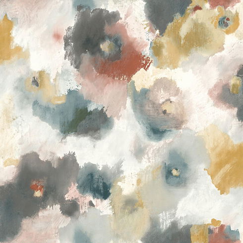 Impressionist Floral Copper & Blue Wallpaper
