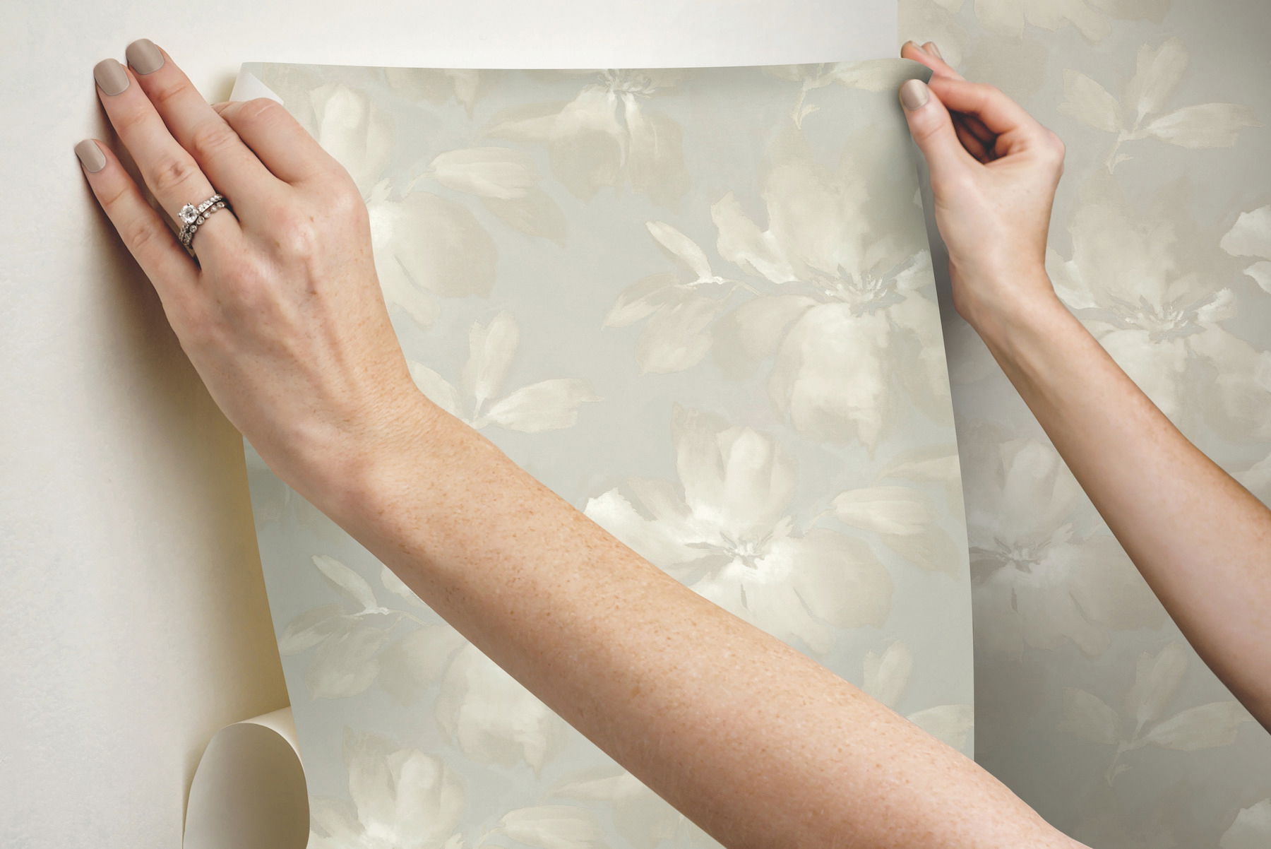Midnight Blooms Neutral Peel & Stick Wallpaper large image 