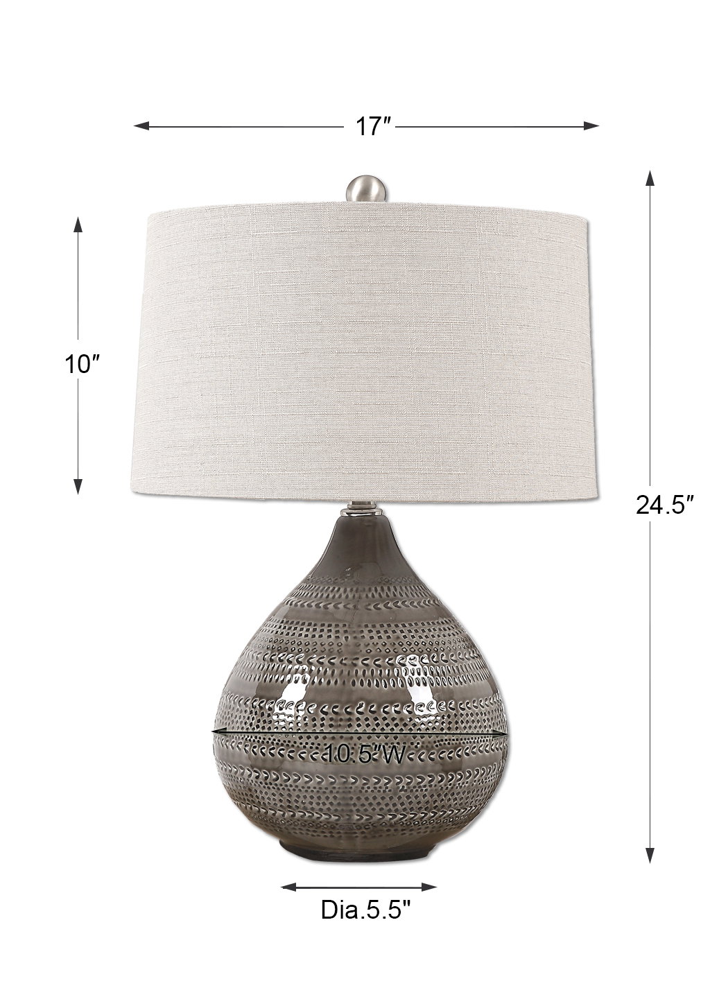 Batova Smoke Gray Lamp, Table Lamp by Uttermost, 17" width x 24.5" height x 17" depth View 3