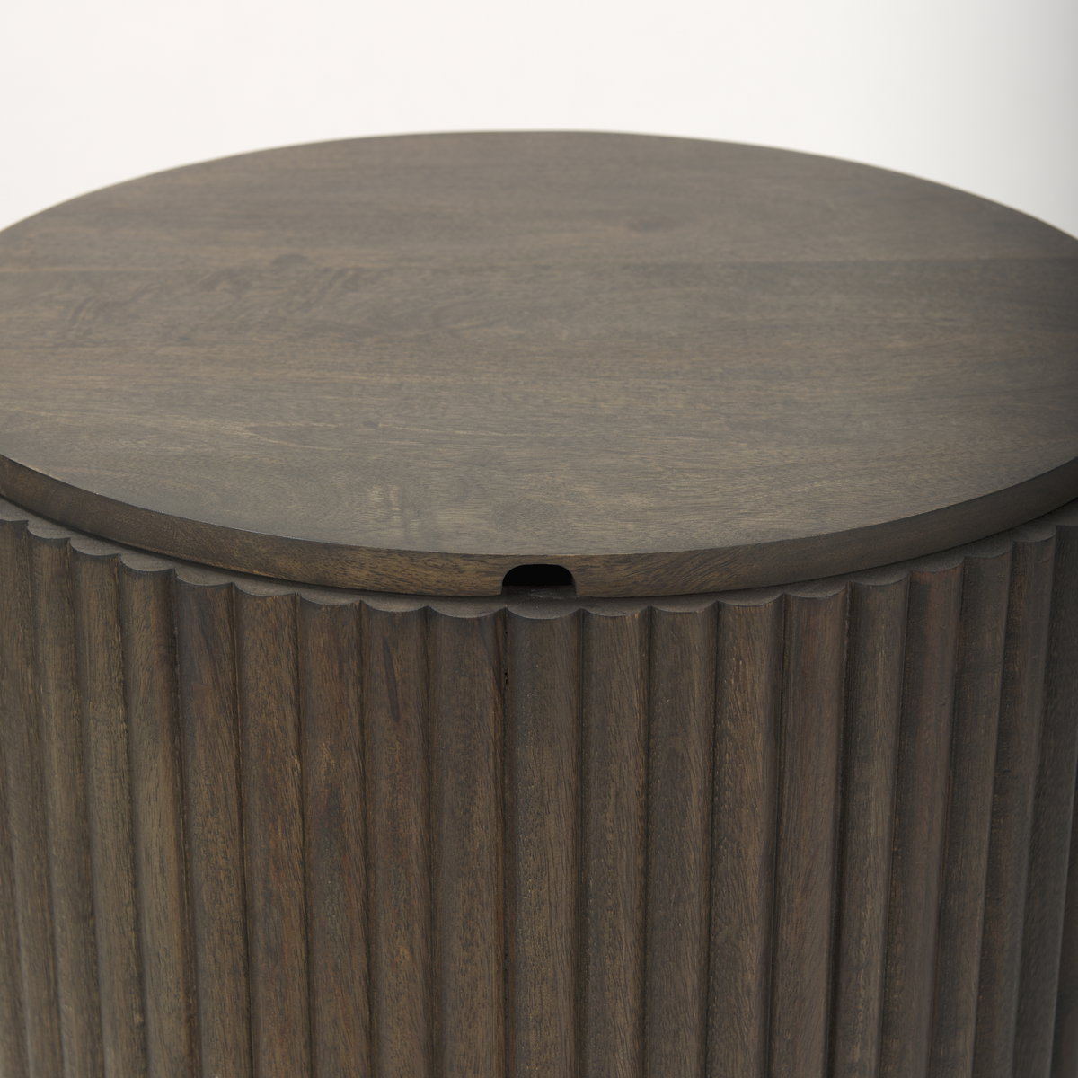 Terra 18L x 18W x 22H Dark Brown Wood Fluted Round Side Table, Side & End Table by Mercana, 18" length x 18" width x 22" height View 7