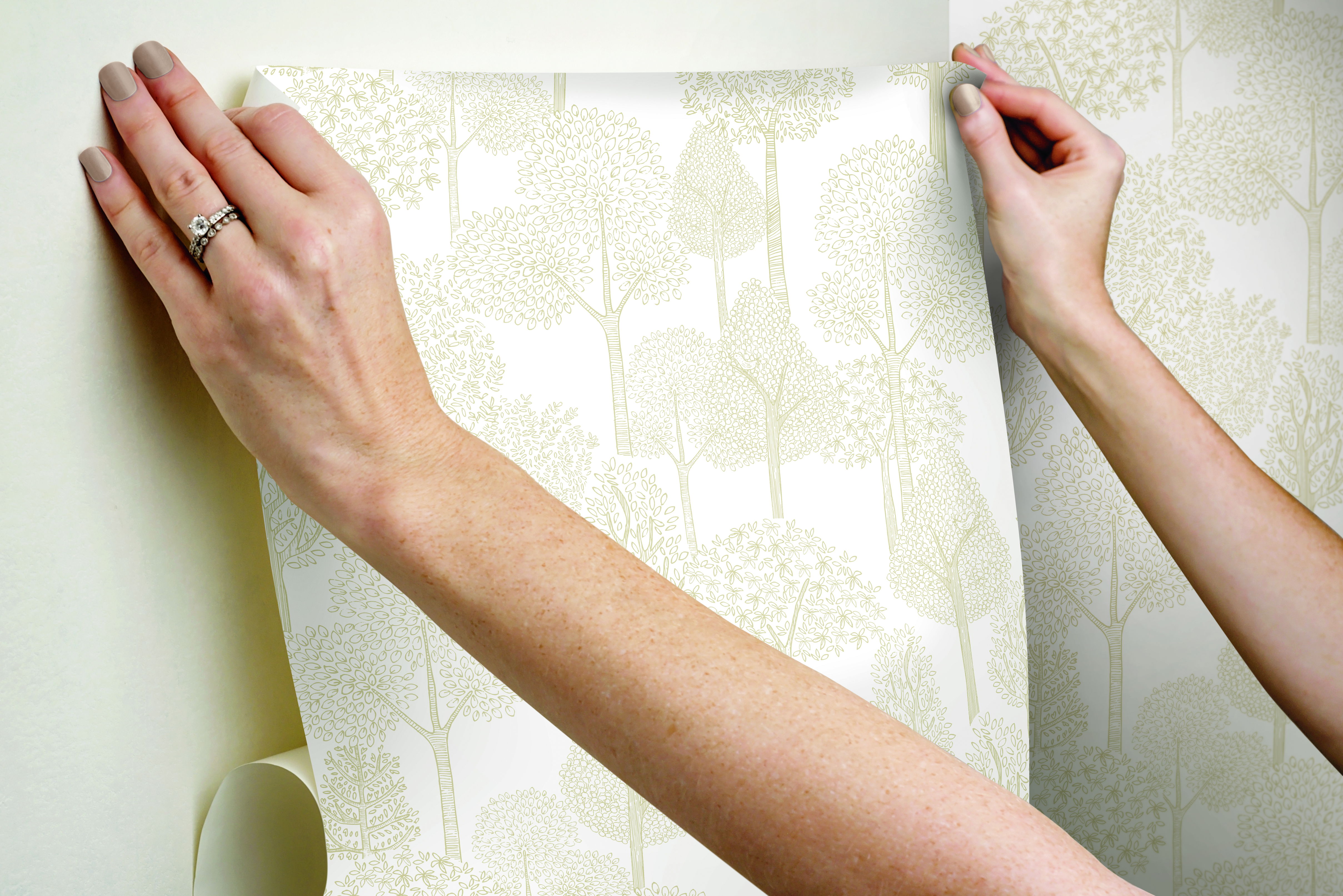 Treetops  Gold Metallic Peel & Stick Wallpaper large image 