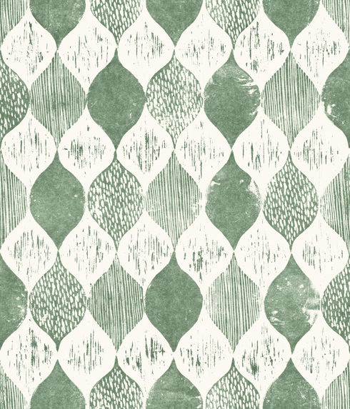 Woodblock Print Forest Green Wallpaper